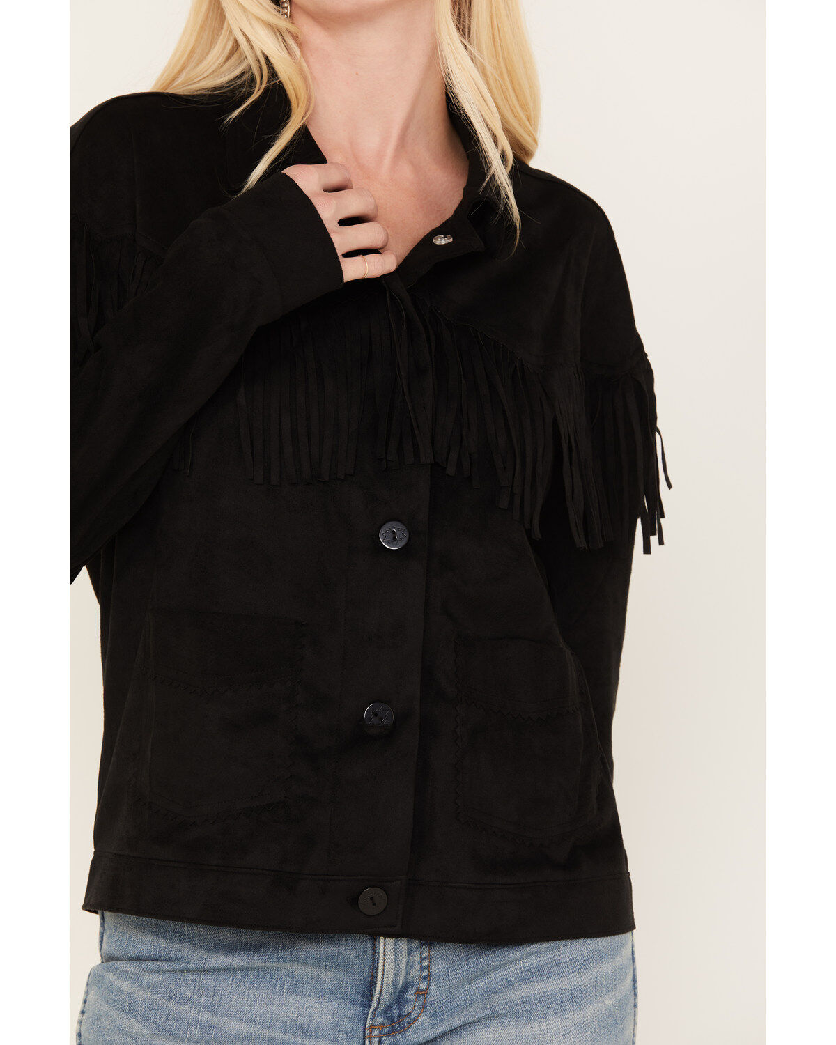 Cruel Girl Women's Faux Suede Fringe Shacket