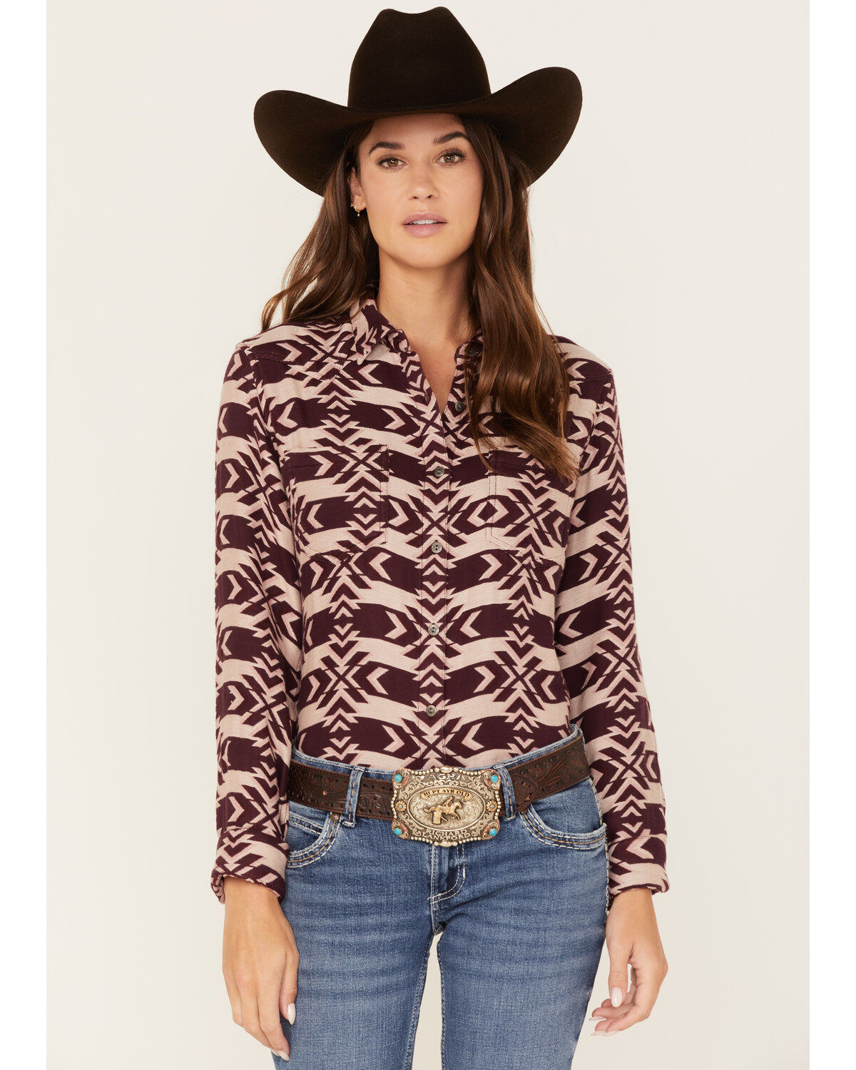 Ariat Women's R.E.A.L. Billie Jean Southwestern Jacquard Print Long Sleeve Button-Down Shirt