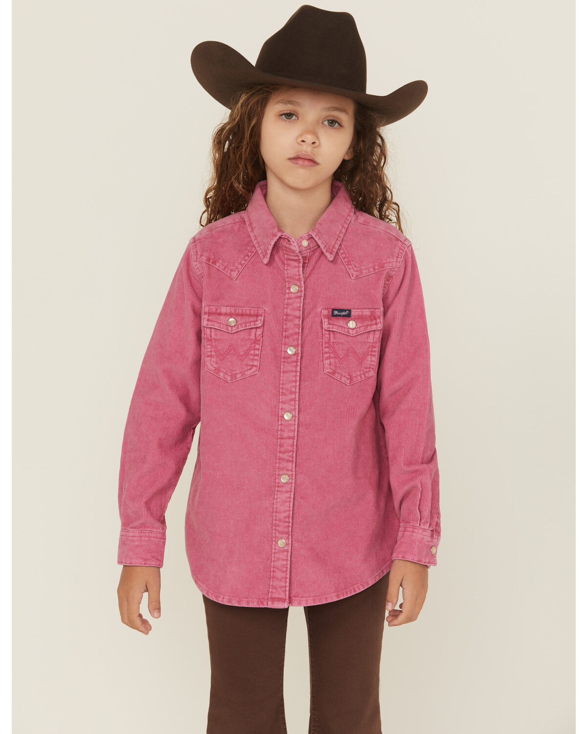 Wrangler Girls' Corduroy Long Sleeve Snap Western Shirt