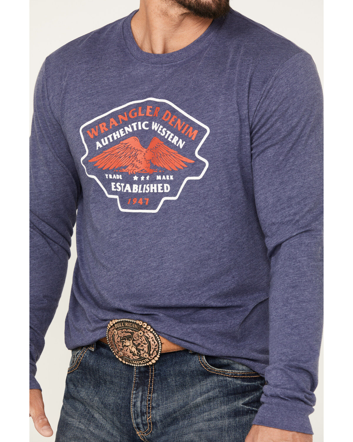 Wrangler Men's Authentic Western Denim And Eagle Long Sleeve Graphic T-Shirt