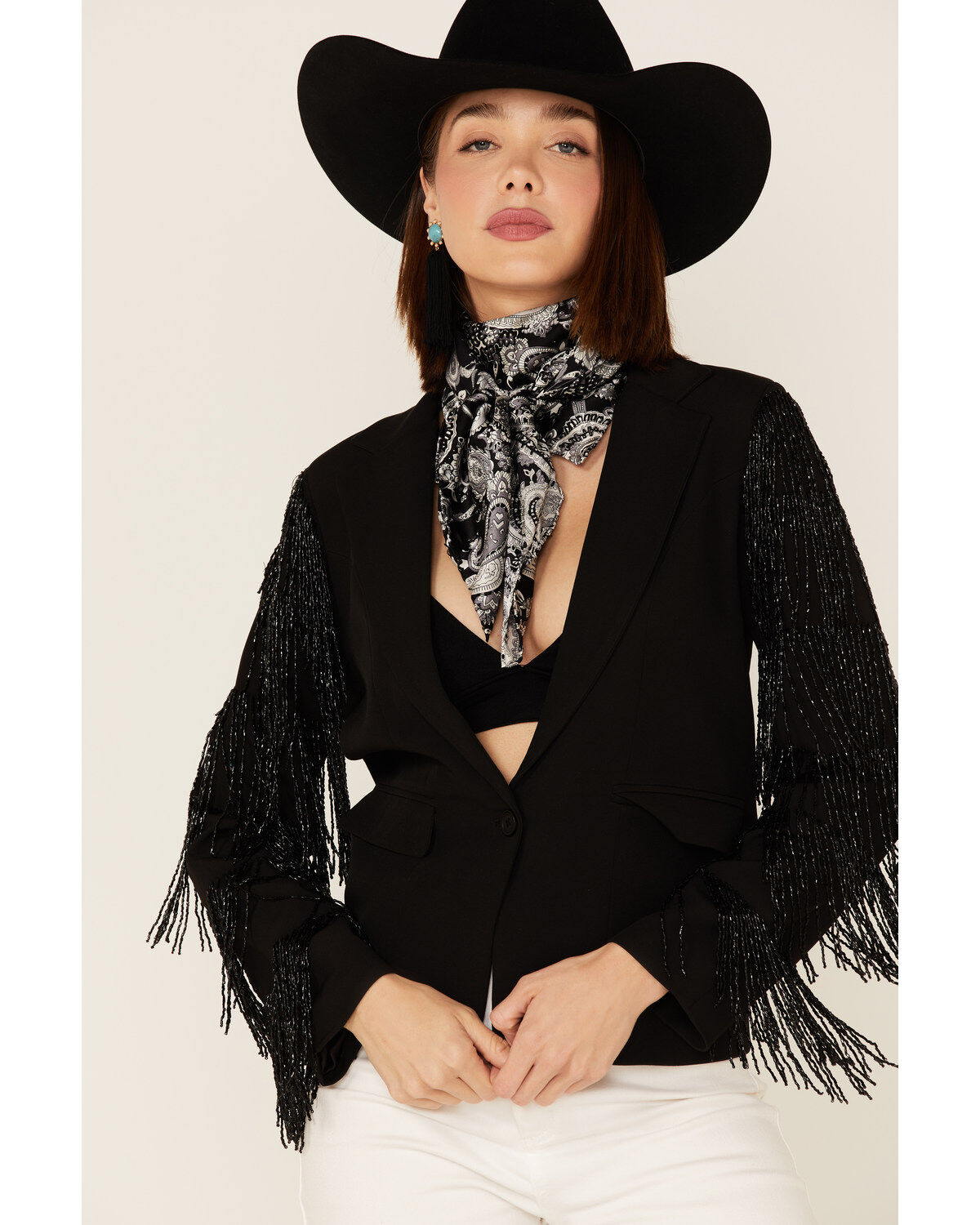 Any Old Iron Women's Beaded Fringe Blazer Jacket