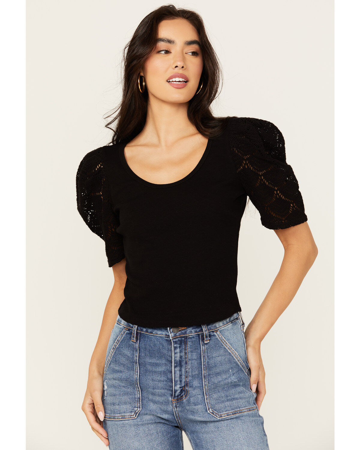 Shyanne Women's Crochet Sleeve Top