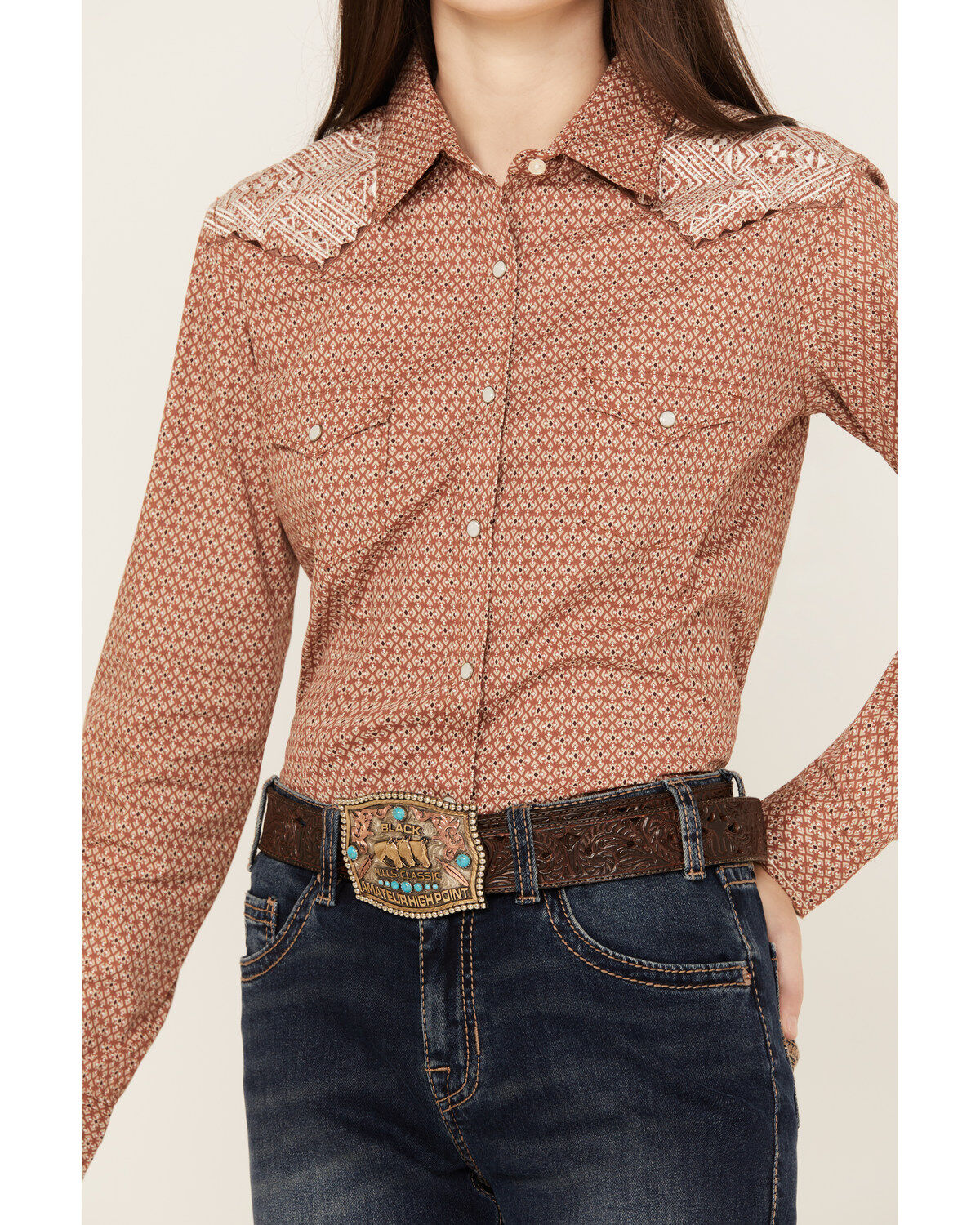 Rough Stock by Panhandle Women's Geo Print Long Sleeve Western Snap Shirt