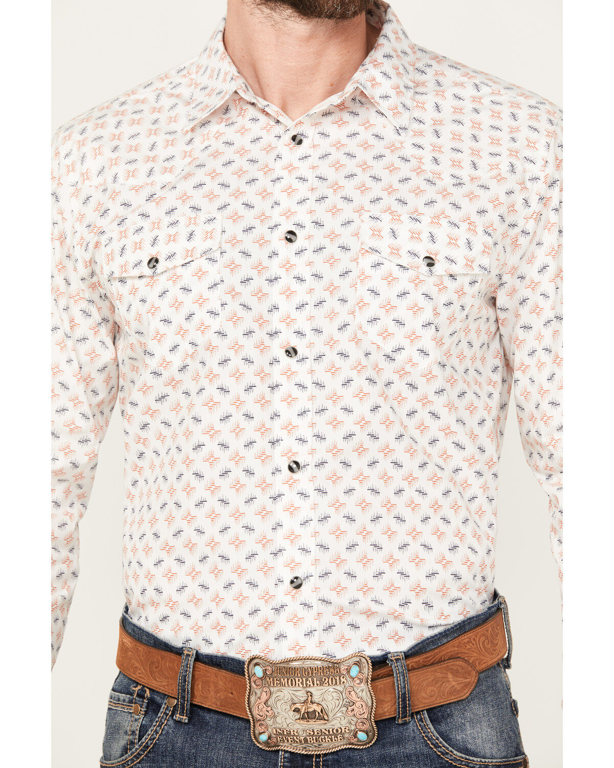 Gibson Trading Co Men's Barbed Wire Geo Print Long Sleeve Western Snap Shirt