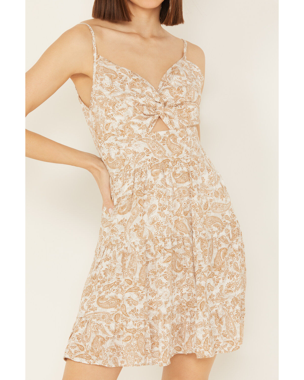 Wild Moss Women's Paisley Print Knot Front Mini Dress