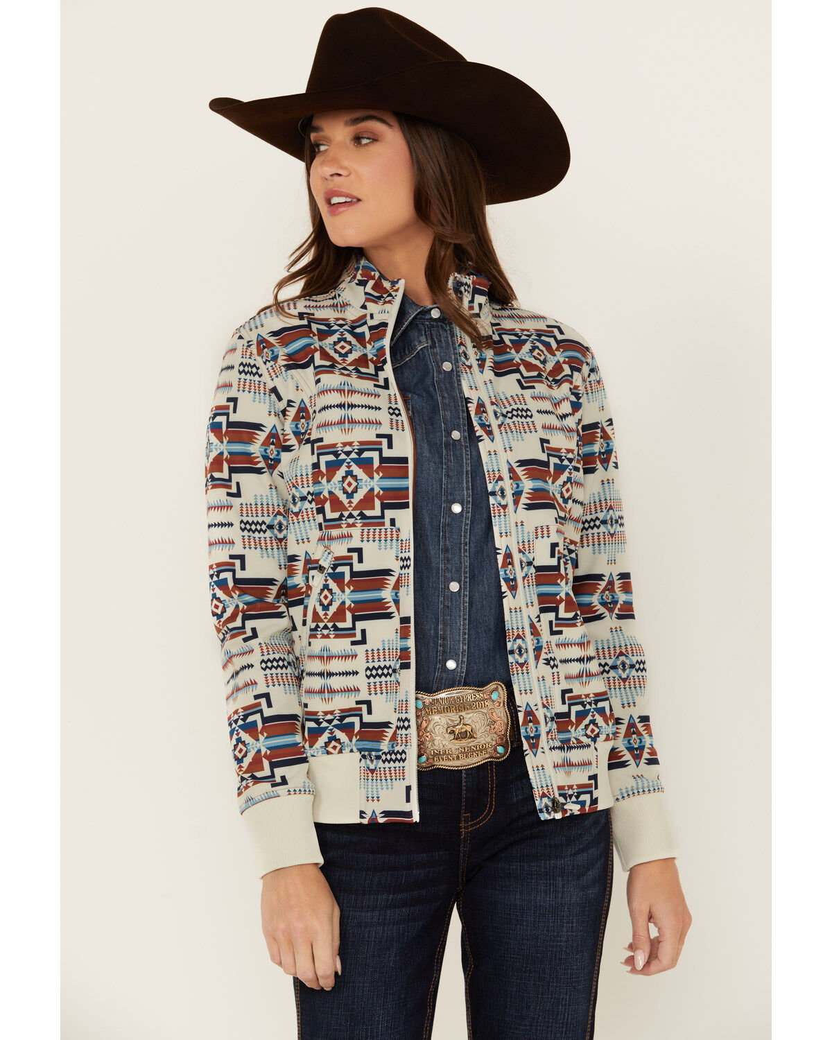 Shyanne Women's Maya Southwestern Print Softshell Bomber Jacket