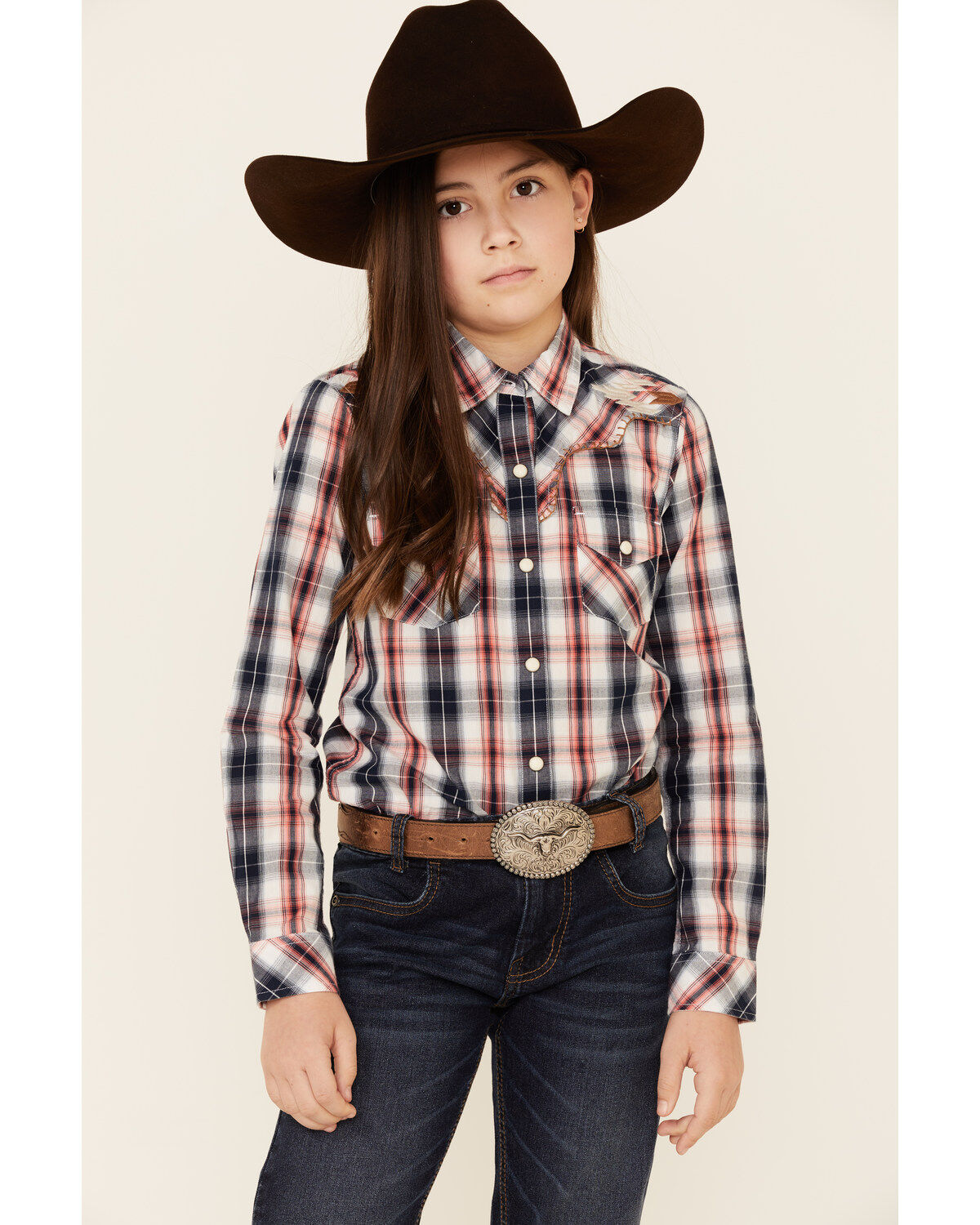 Ariat Girls' R.E.A.L Dynamic Plaid Print Southwestern Yoke Long Sleeve Western Shirt