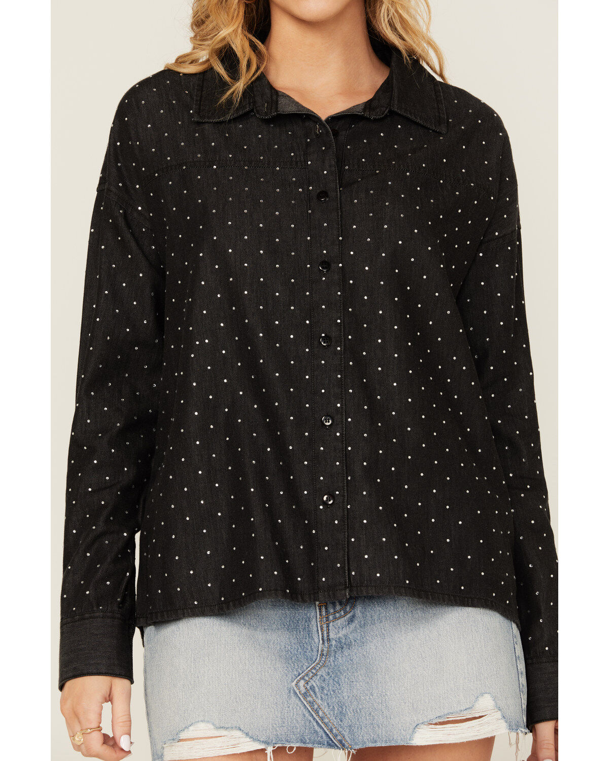 Rock & Roll Denim Women's Rhinestone Long Sleeve Button-Down Western Shirt