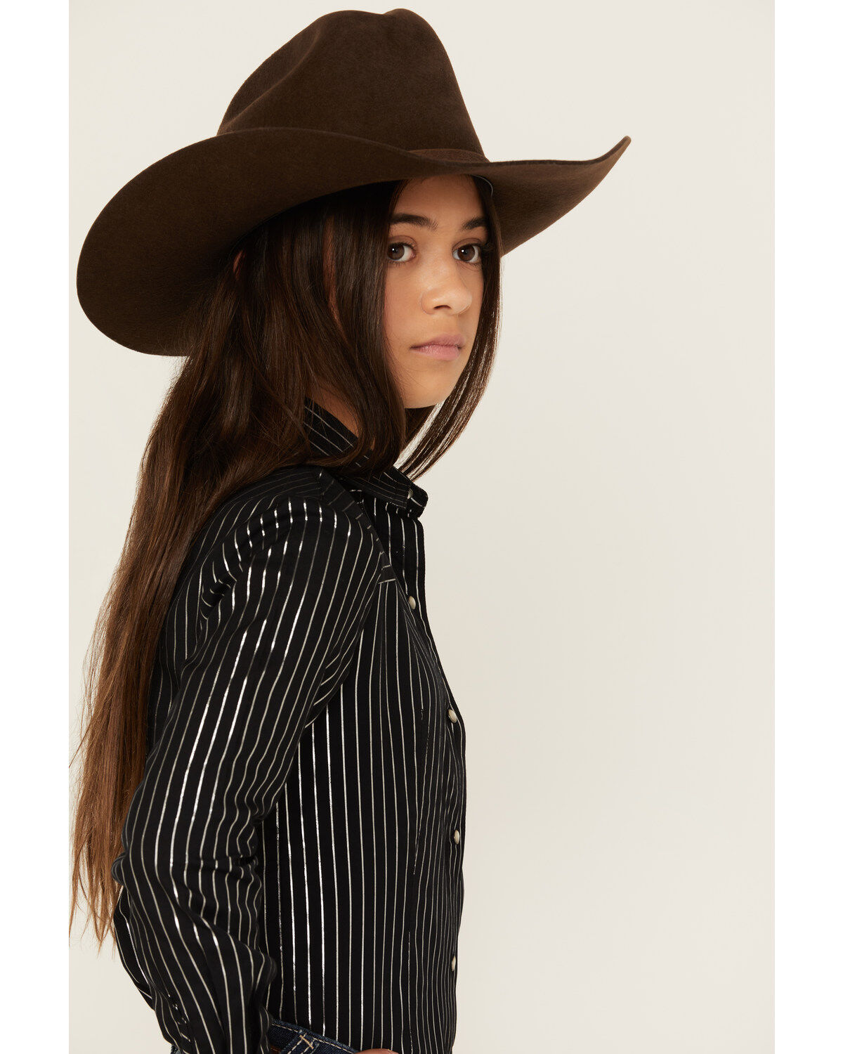 Cruel Girl Girls' Metallic Striped Long Sleeve Pearl Snap Western Shirt