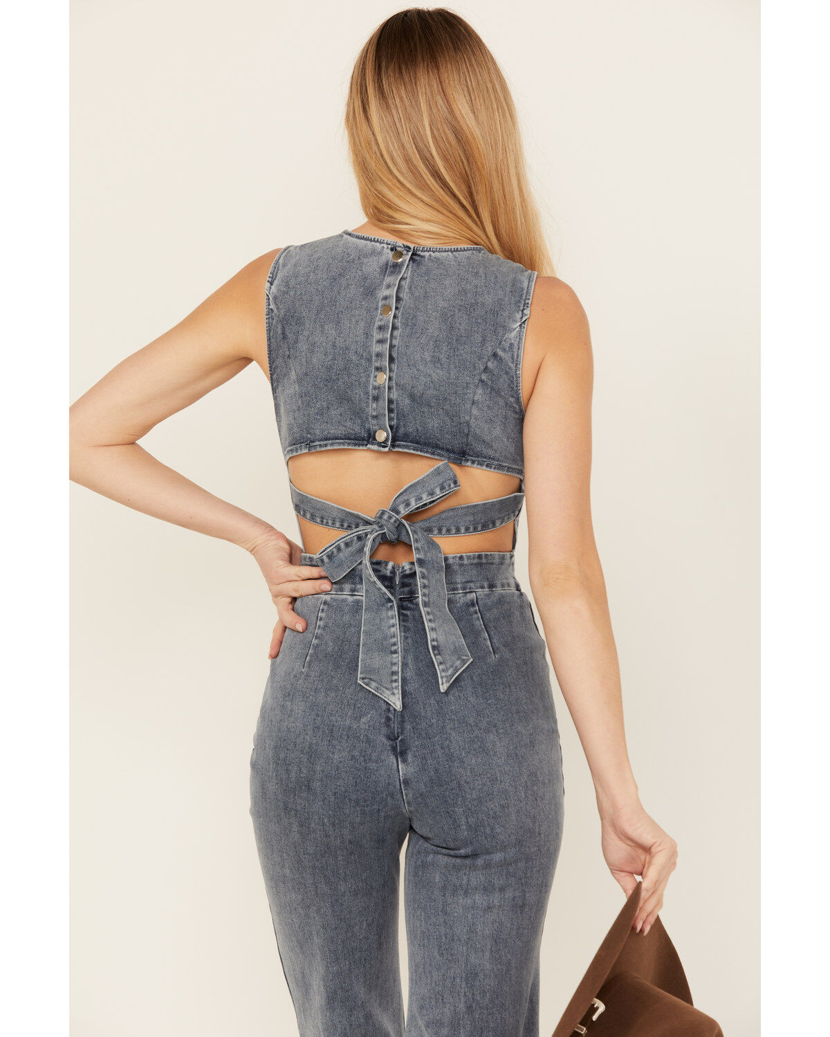 Flying Tomato Women's It's Another Day Light Denim Jumpsuit