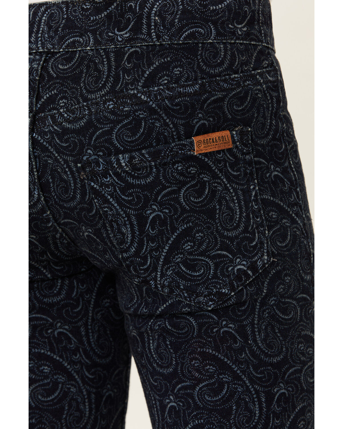 Rock & Roll Denim Girls' Dark Wash Paisley Print Button Stretch Flare Jeans