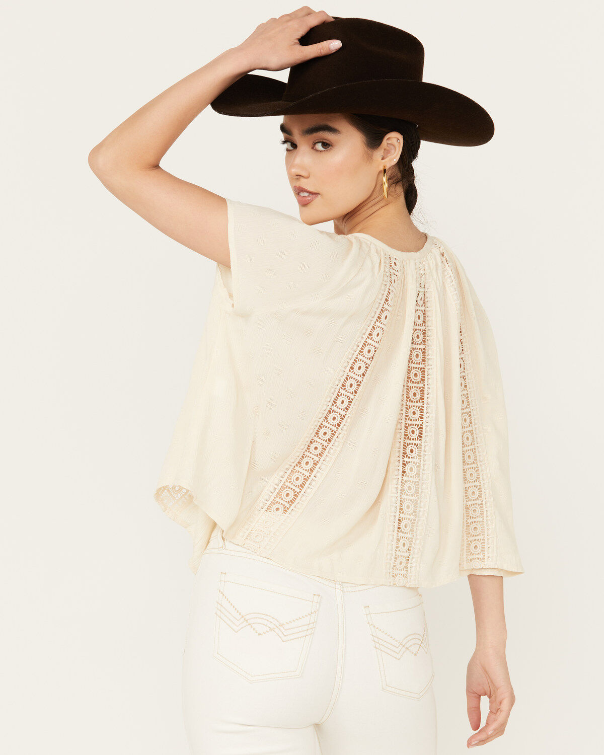 Band of the Free Women's Crochet Trim Peasant Top