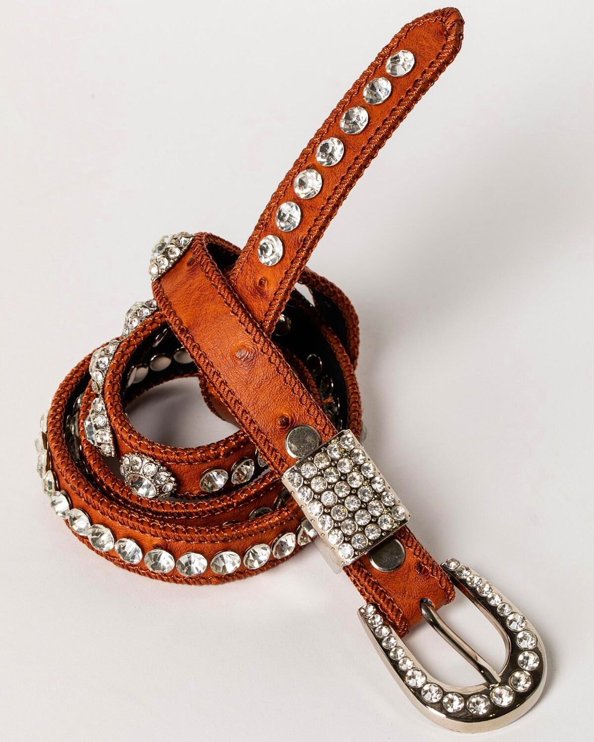 Shyanne® Girl's Ostrich Print Rhinestone Belt