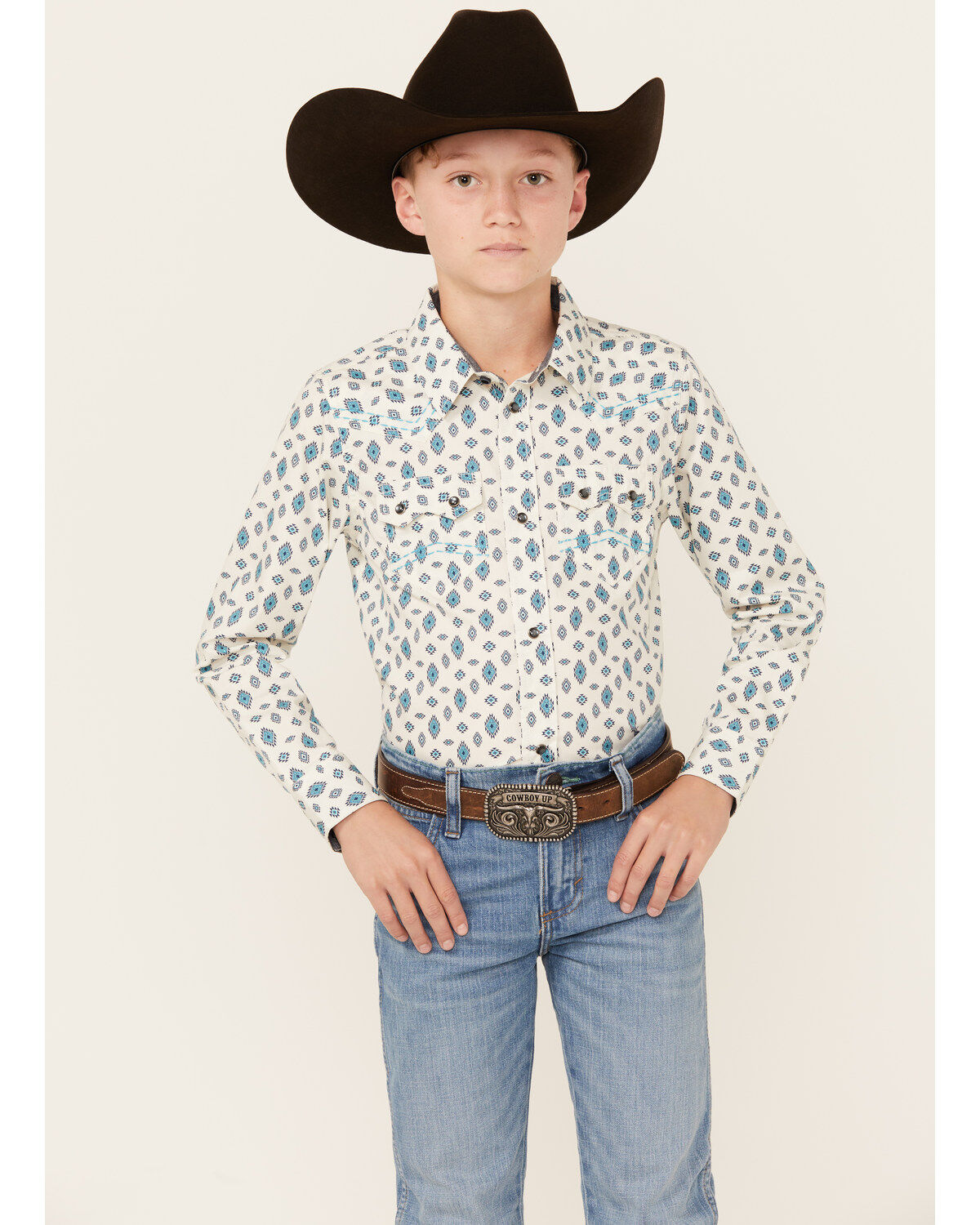 Cody James Boys' Geo Print Long Sleeve Snap Western Shirt