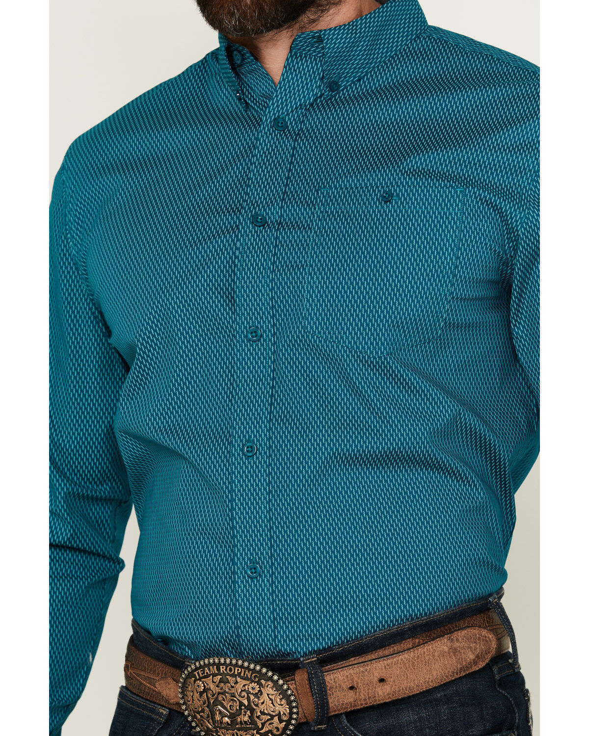 RANK 45® Men's Wagon Geo Print Long Sleeve Button-Down Performance Stretch Western Shirt