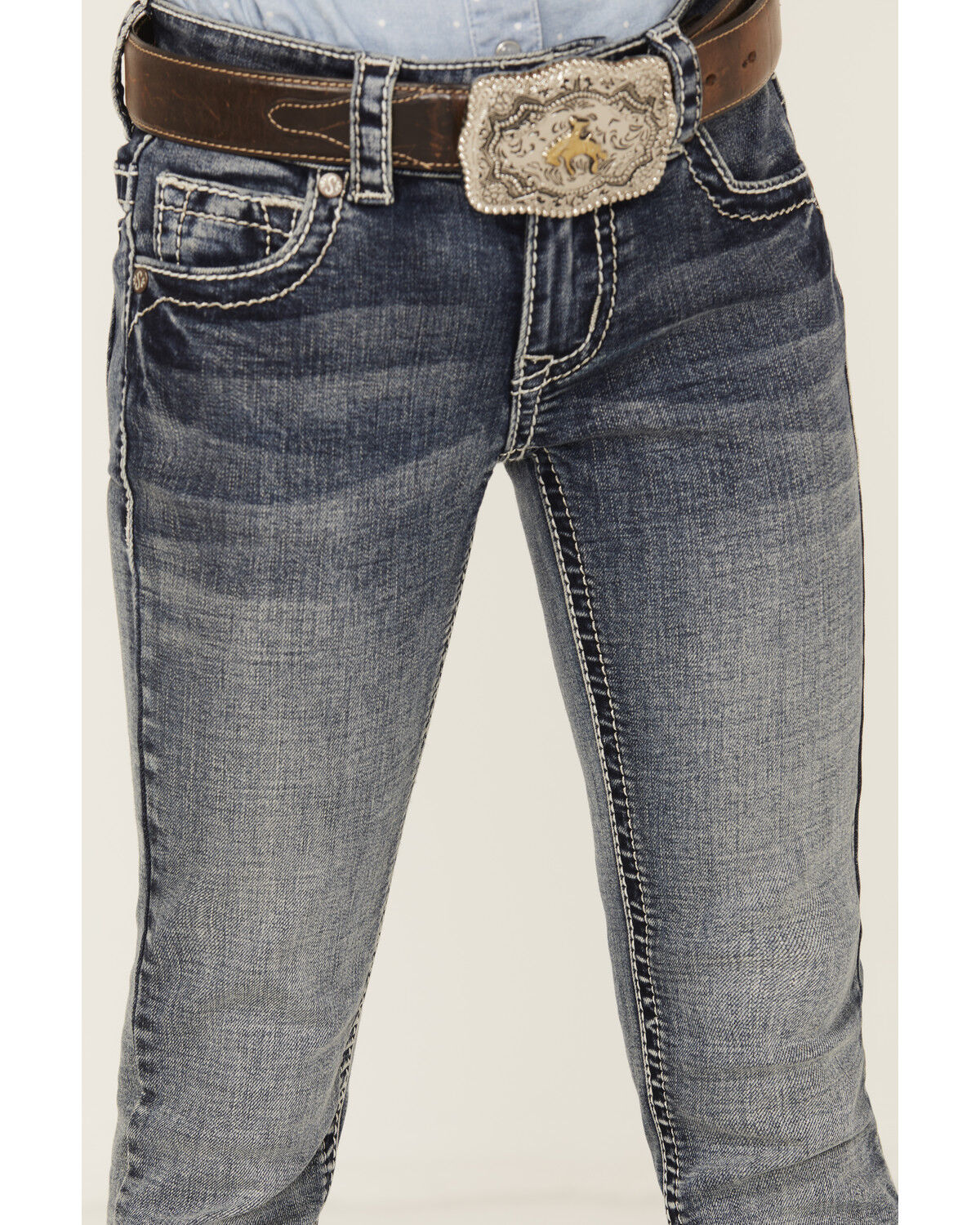 Shyanne Little Girls' Medium Wash Faded Paisley Pocket Stretch Bootcut Jeans