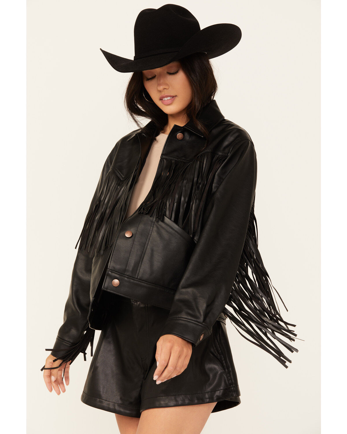 Wrangler Women's Wild Oversized Faux Leather Fringe Jacket