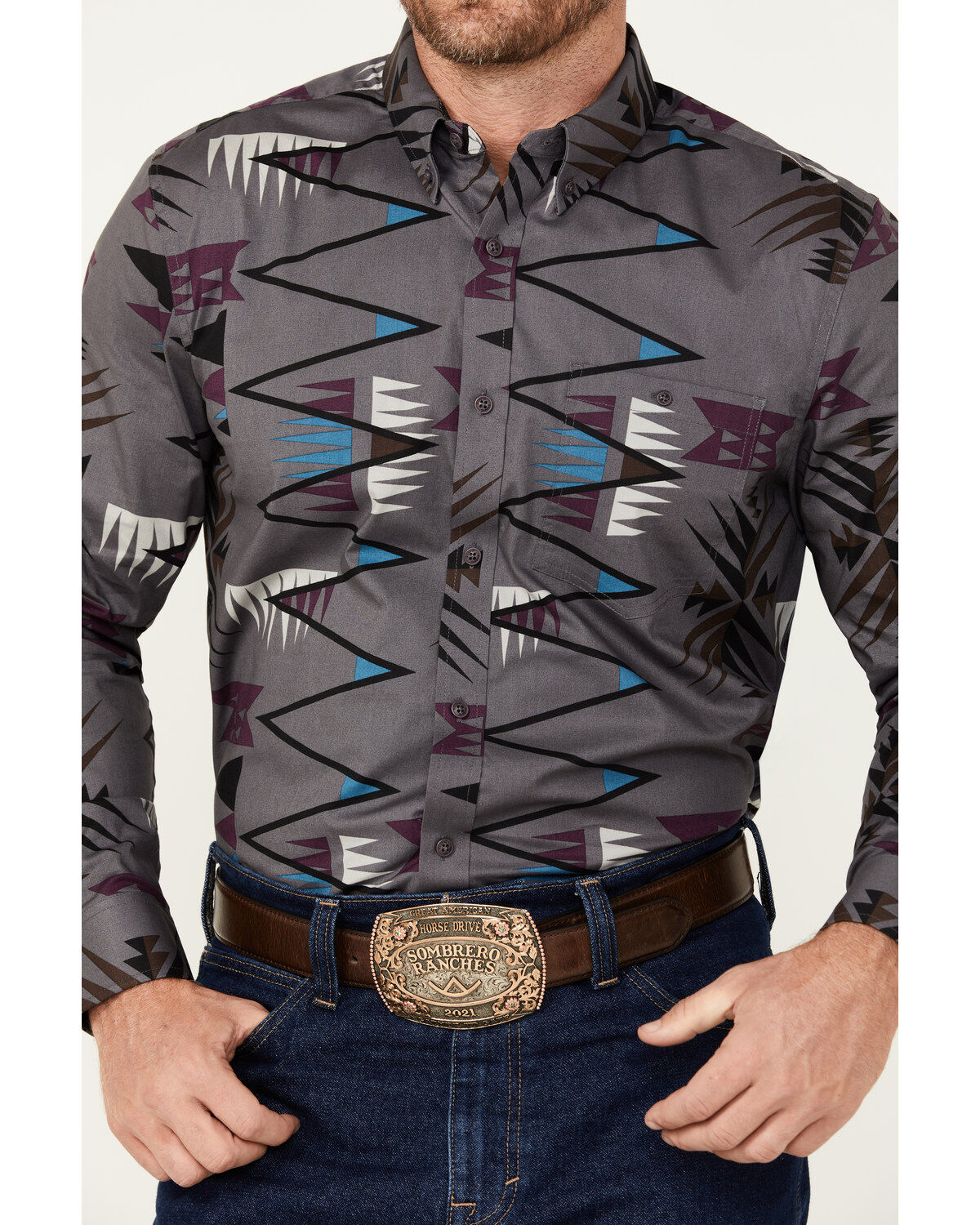 RANK 45&reg; Men's Forkwood Southwestern Print Long Sleeve Button-Down Shirt
