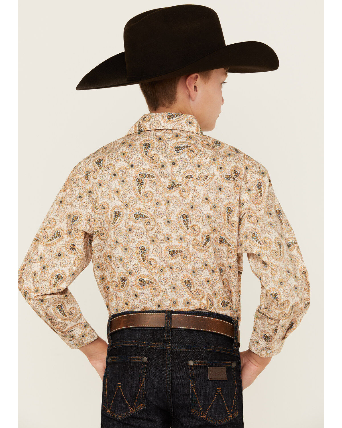Rock & Roll Denim Boys' Paisley Print Long Sleeve Vintage Pearl Snap Western Shirt