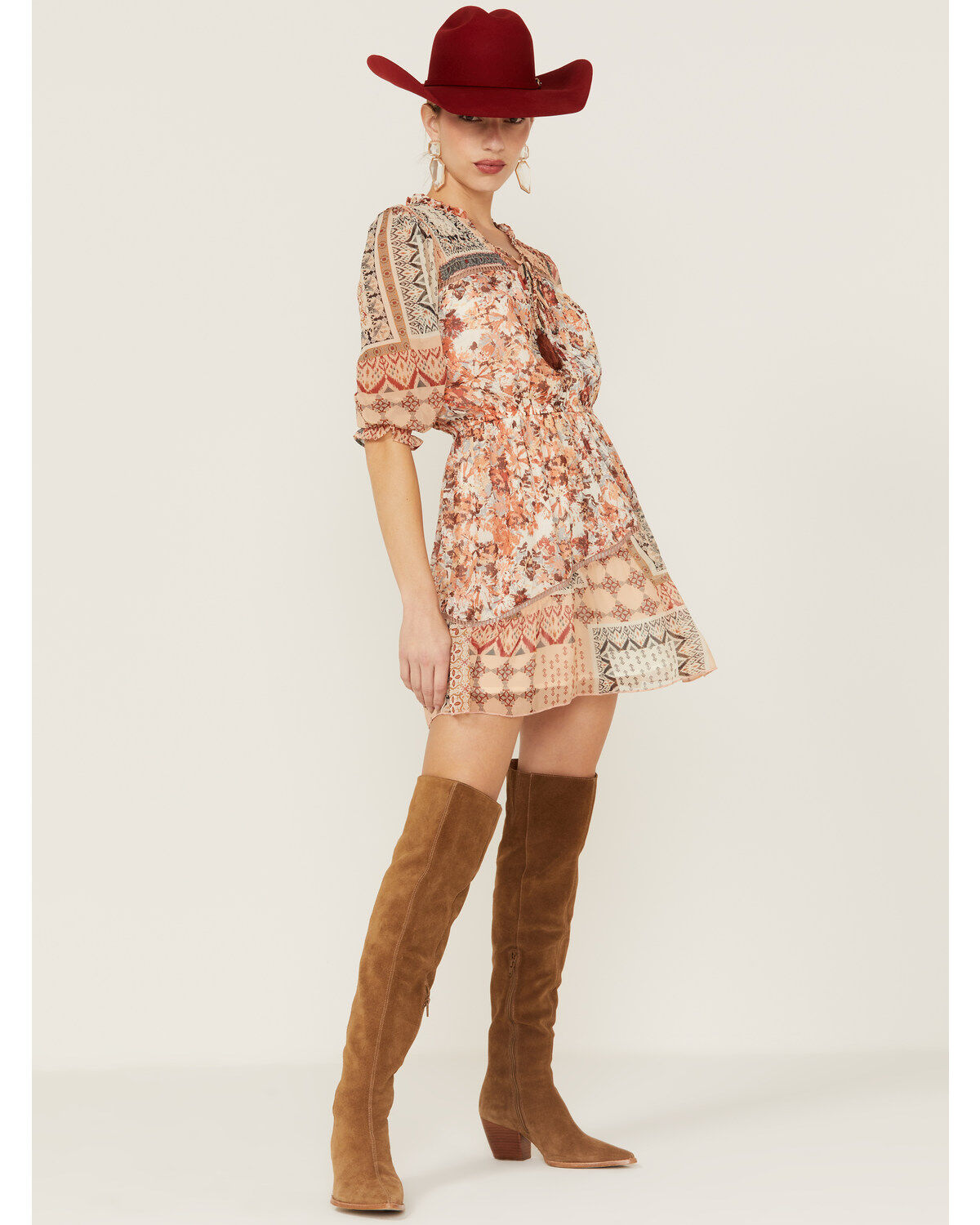 Miss Me Women's Patchwork Long Sleeve Mini Dress