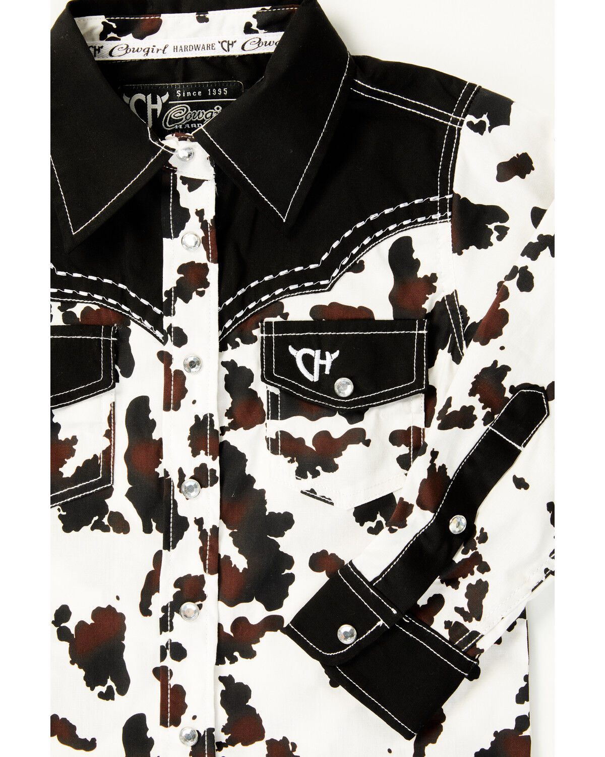 Cowgirl Hardware Toddler Girls' Moody Cow Print Long Sleeve Rhinestone Snap Stretch Western Shirt