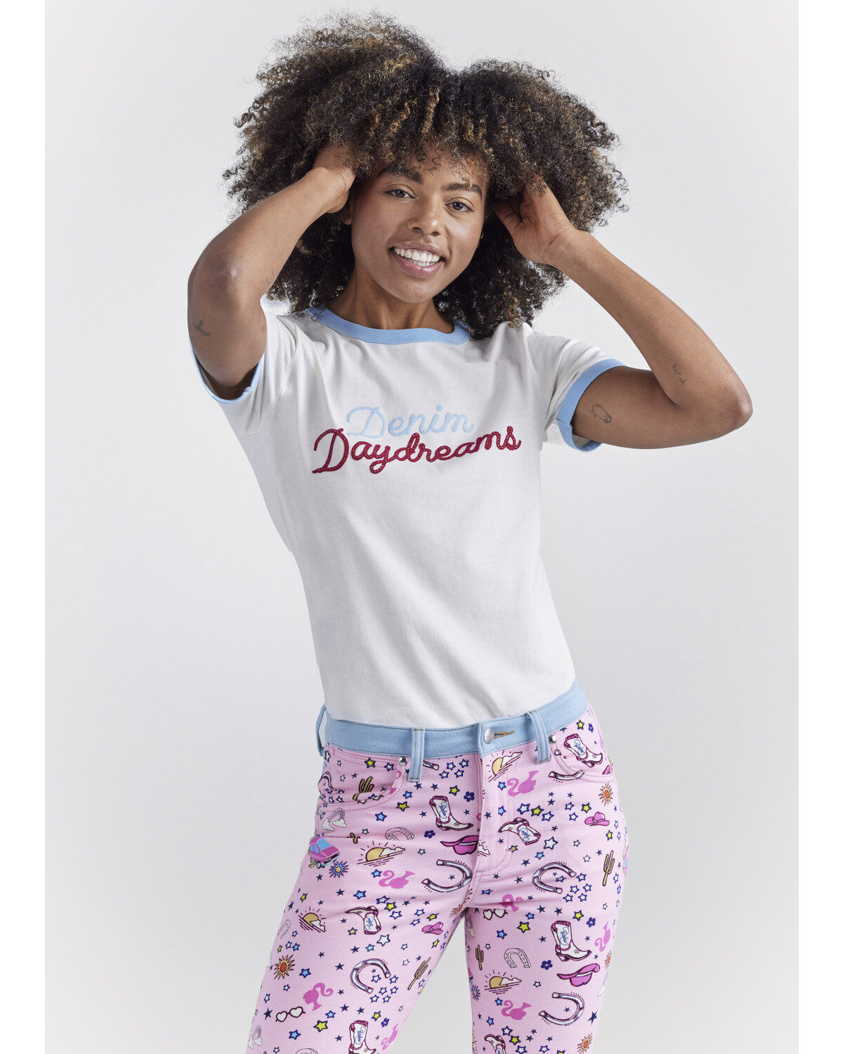 Wrangler® X Barbie® Women's Denim Daydreams Slim Ringer Tee