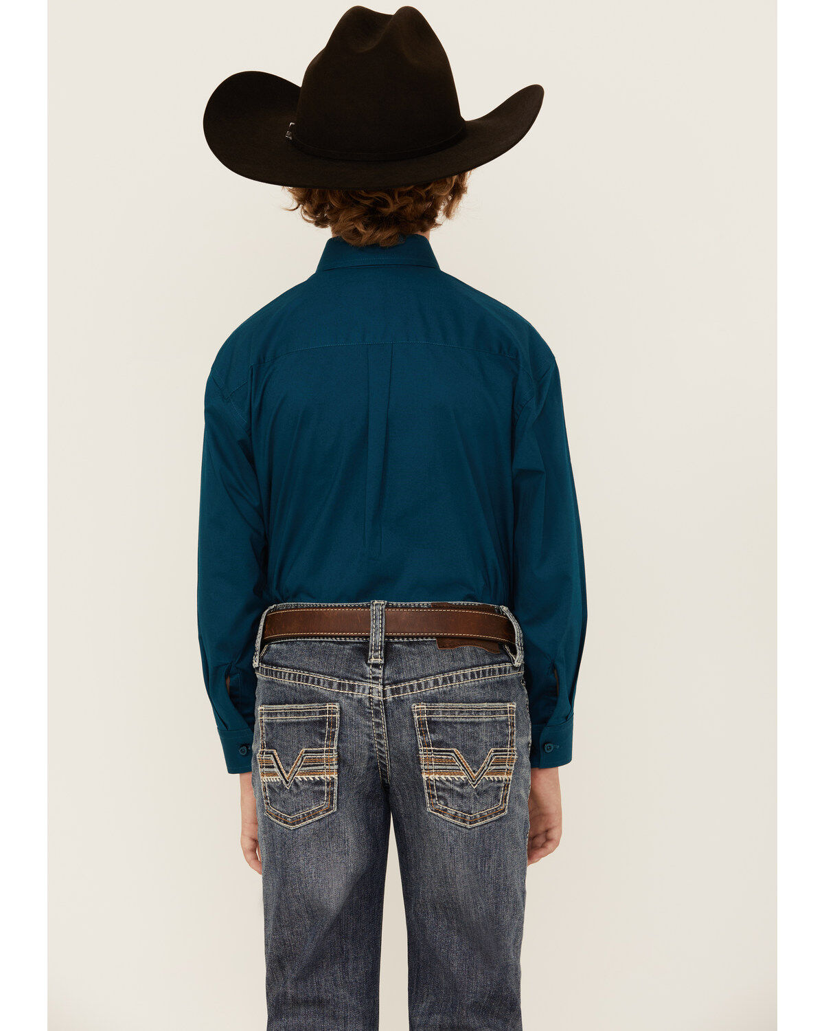 Panhandle Select Boys' Solid Long Sleeve Button-Down Stretch Western Shirt