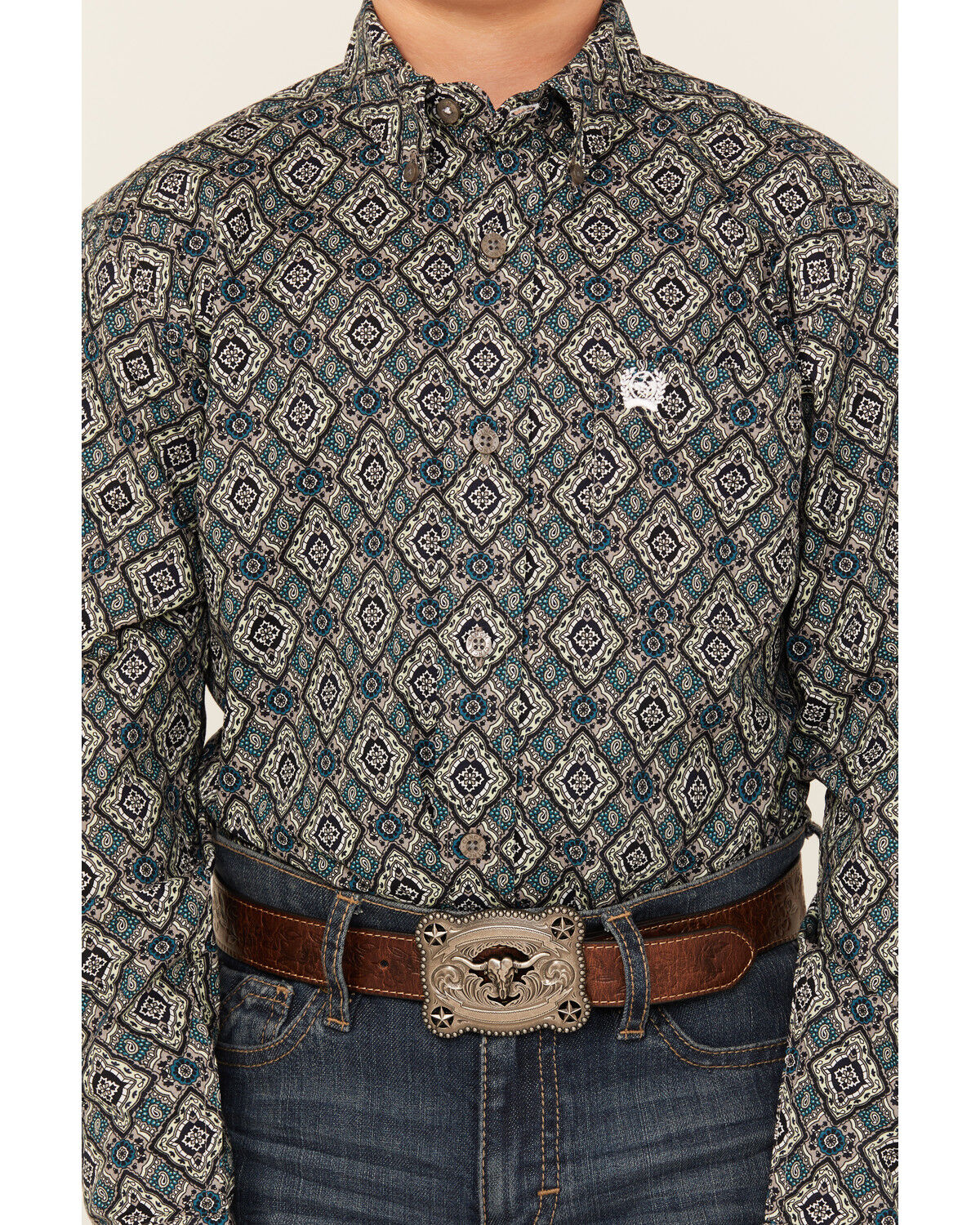 Cinch Boys' Geo Print Long Sleeve Button-Down Western Shirt