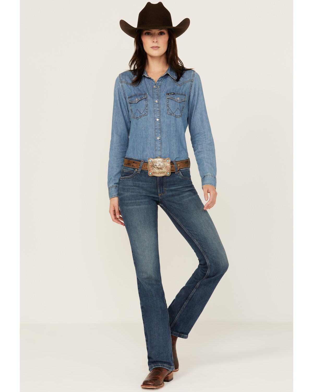 Wrangler Retro Women's Mae Medium Wash Mid Rise Stretch Bootcut Jeans