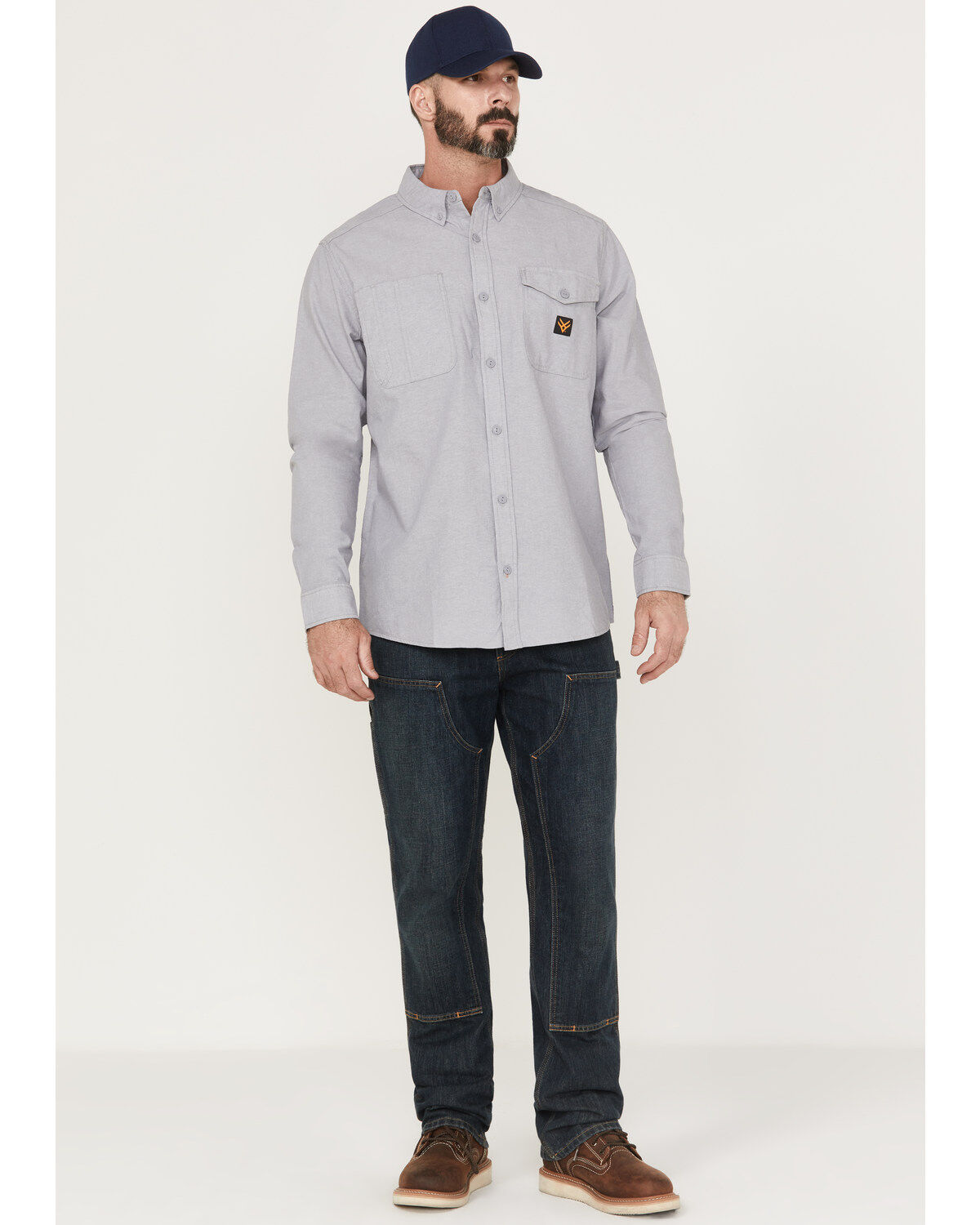 Hawx Men's Chambray Sun Protection Solid Long Sleeve Button-Down Western Shirt - Tall