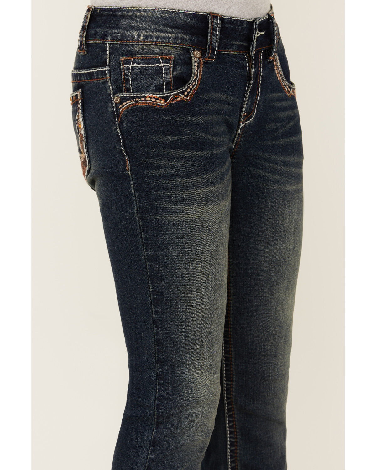 Shyanne Girls' Medium Wash Cowhide Pocket Bootcut Stretch Denim Jeans