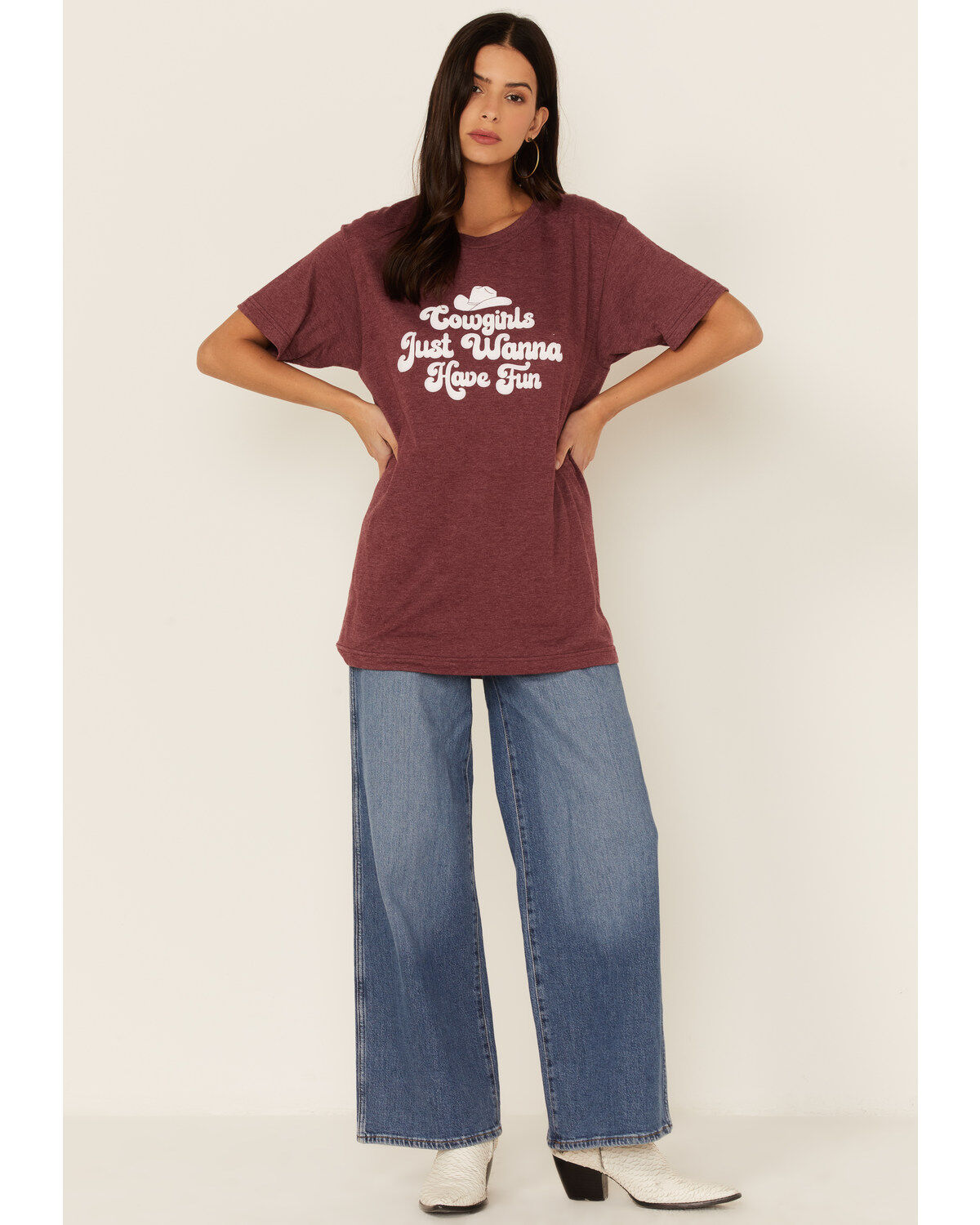 Ali Dee Women's Burgundy Cowgirls Just Wanna Have Fun Graphic Tee