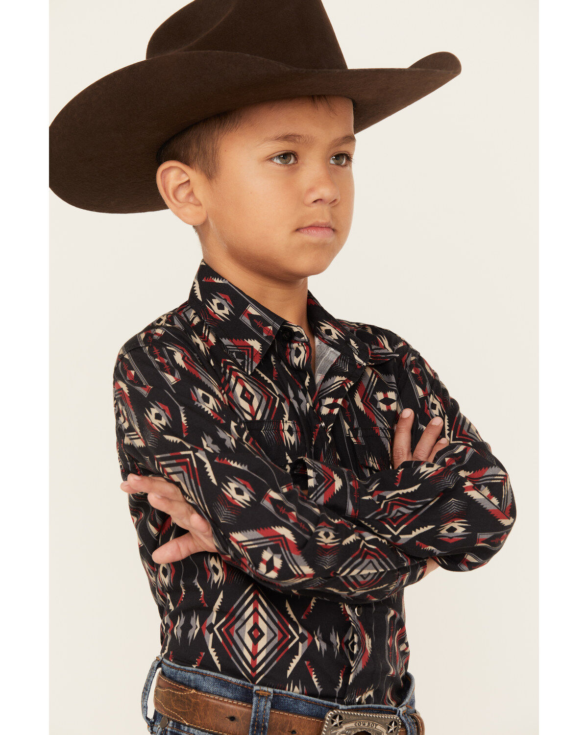 Roper Boys' Southwestern Stripe Print Long Sleeve Snap Western Shirt