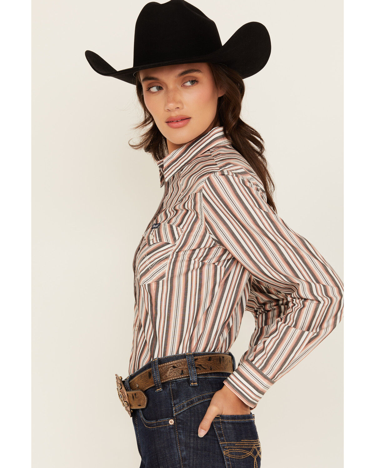 Wrangler Retro Women's Striped Print Long Sleeve Snap Western Shirt