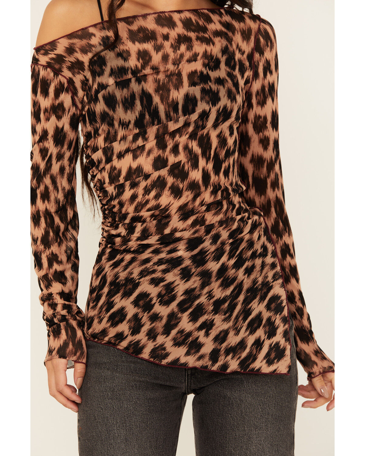 Free People Women's Something Extra Leopard Print Long Sleeve Tunic Top