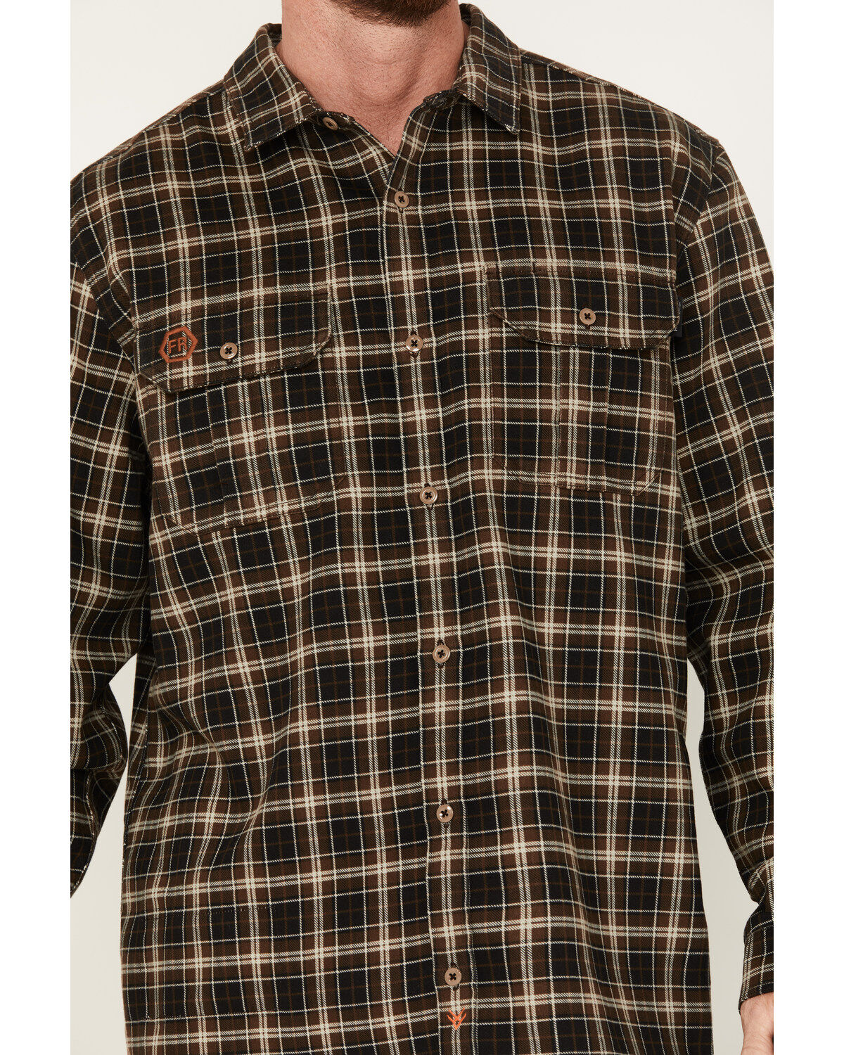 Hawx Men's FR Midweight Plaid Print Long Sleeve Button-Down Work Shirt