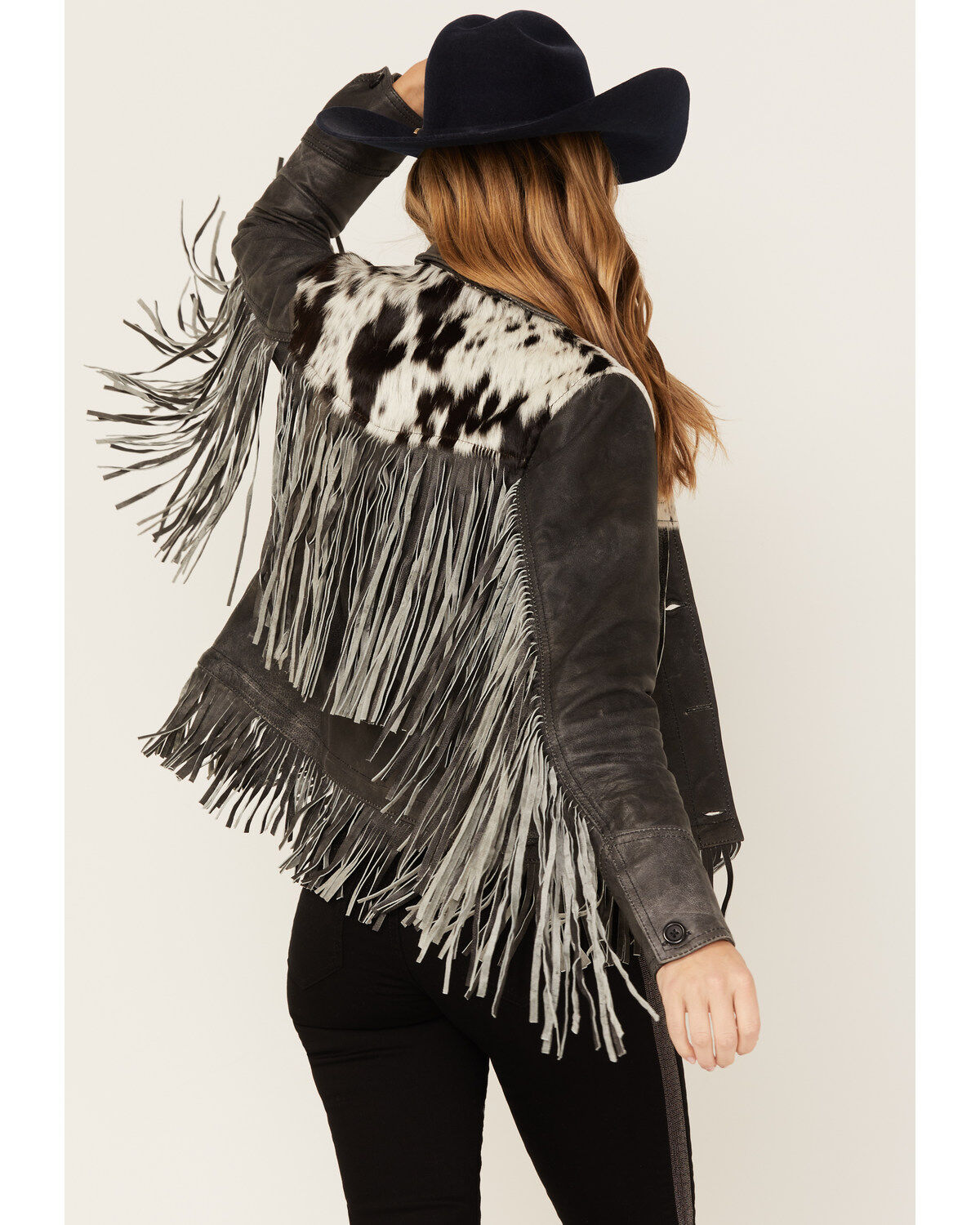 STS Ranchwear Women's Frontier Blackstone Cowhide and Fringe Leather Jacket