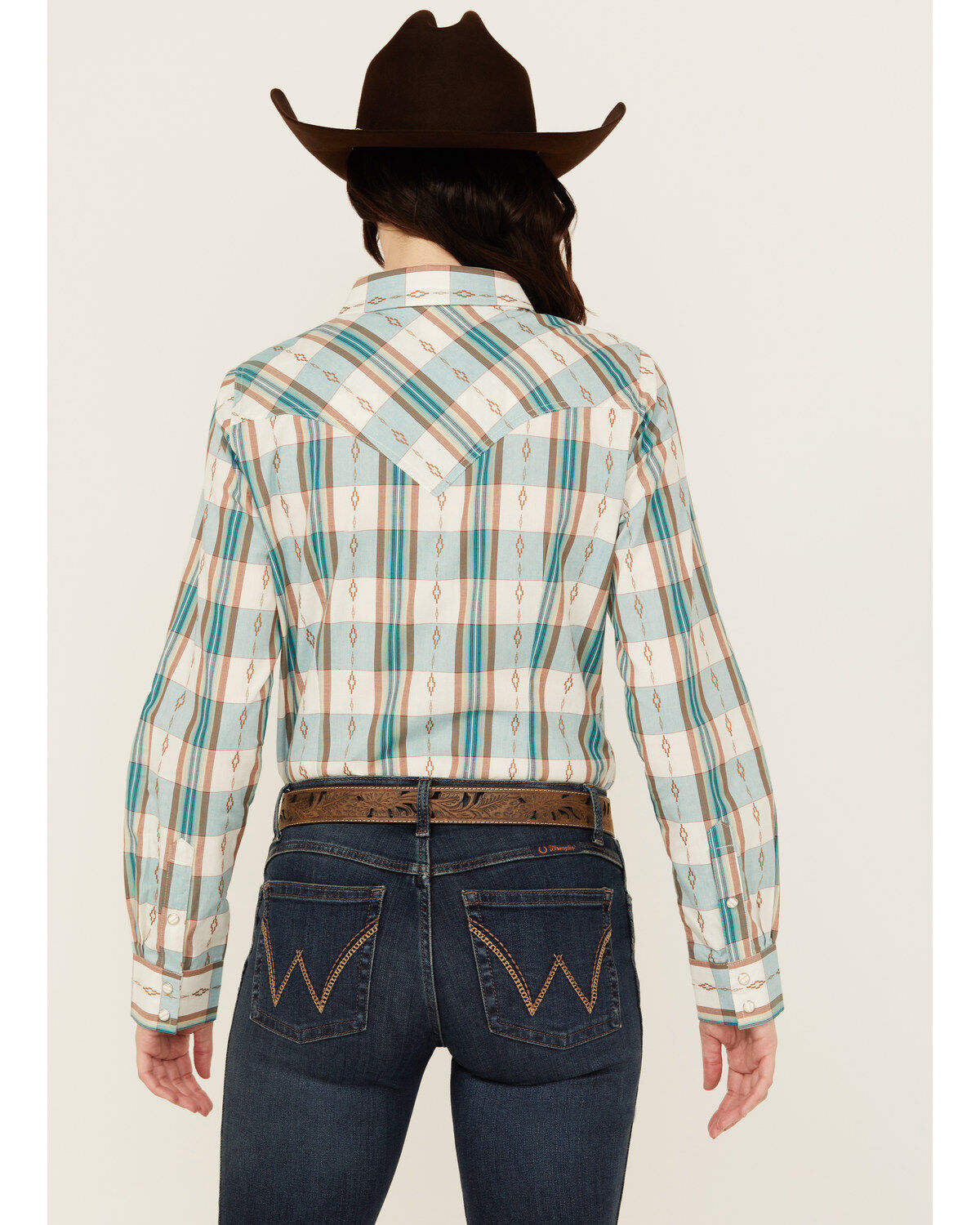 Wrangler Retro Women's Plaid Print Long Sleeve Snap Western Shirt