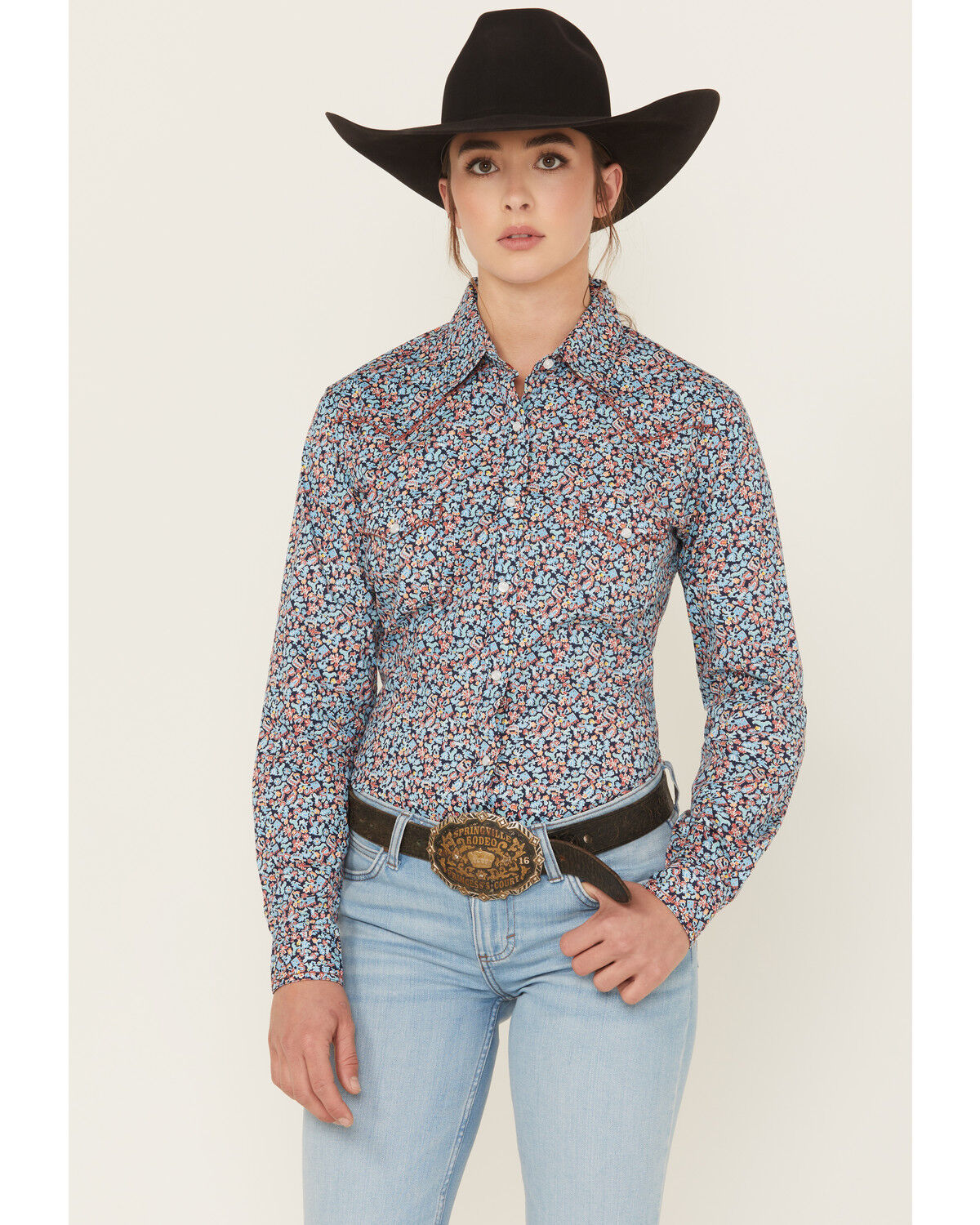 Panhandle Women's Printed Long Sleeve Pearl Snap Stretch Western Shirt