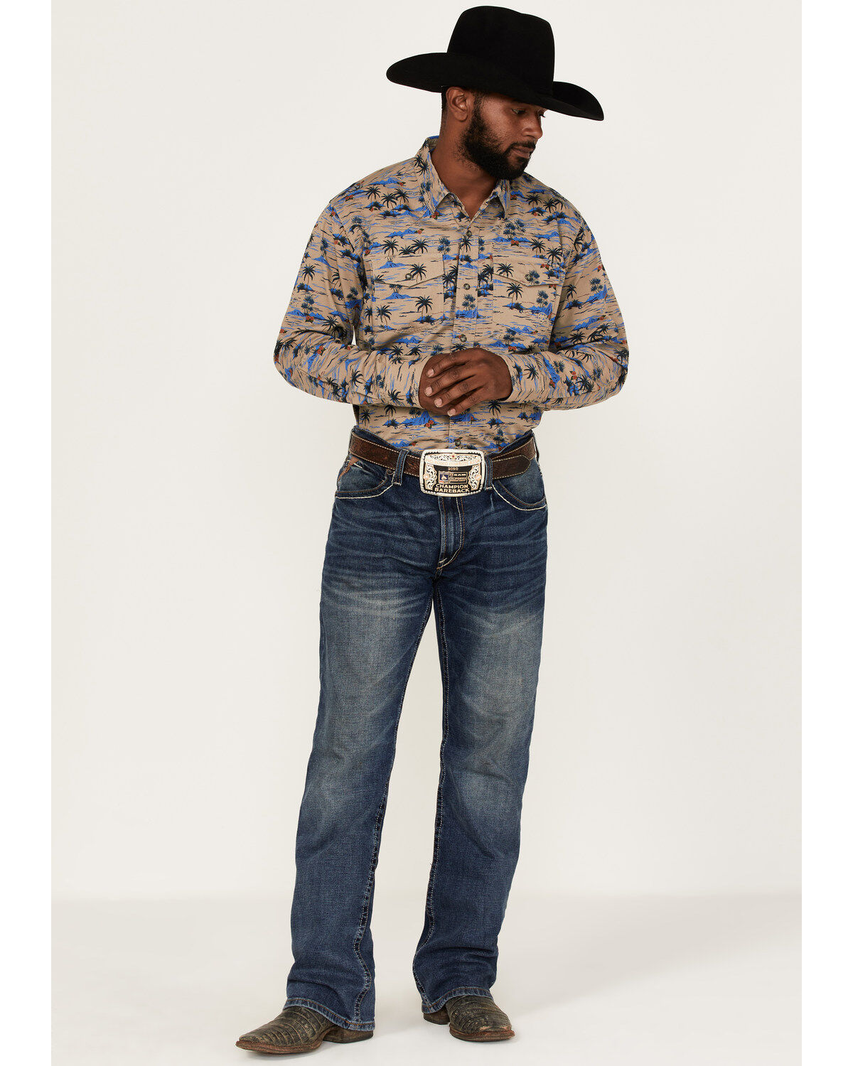 Ariat Men's Hart Retro Tropical Print Long Sleeve Snap Western Shirt