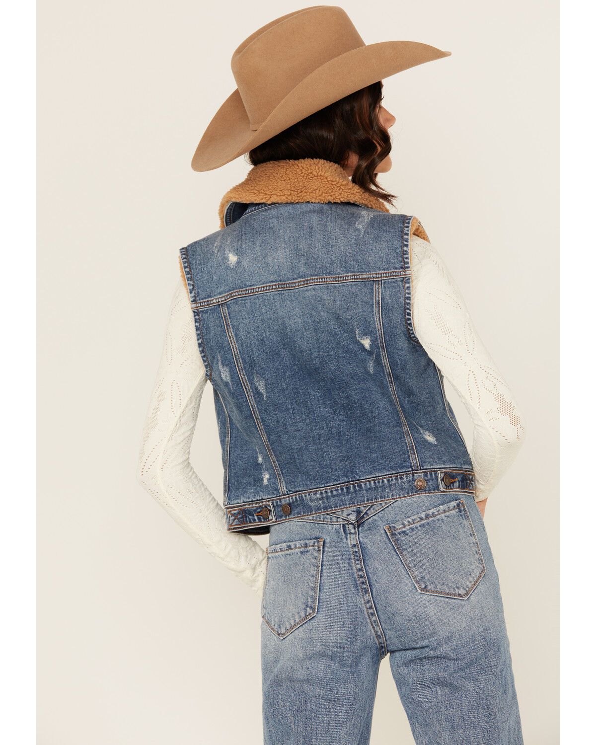 Shyanne Women's Ottawa Medium Wash Sherpa Lined Denim Vest