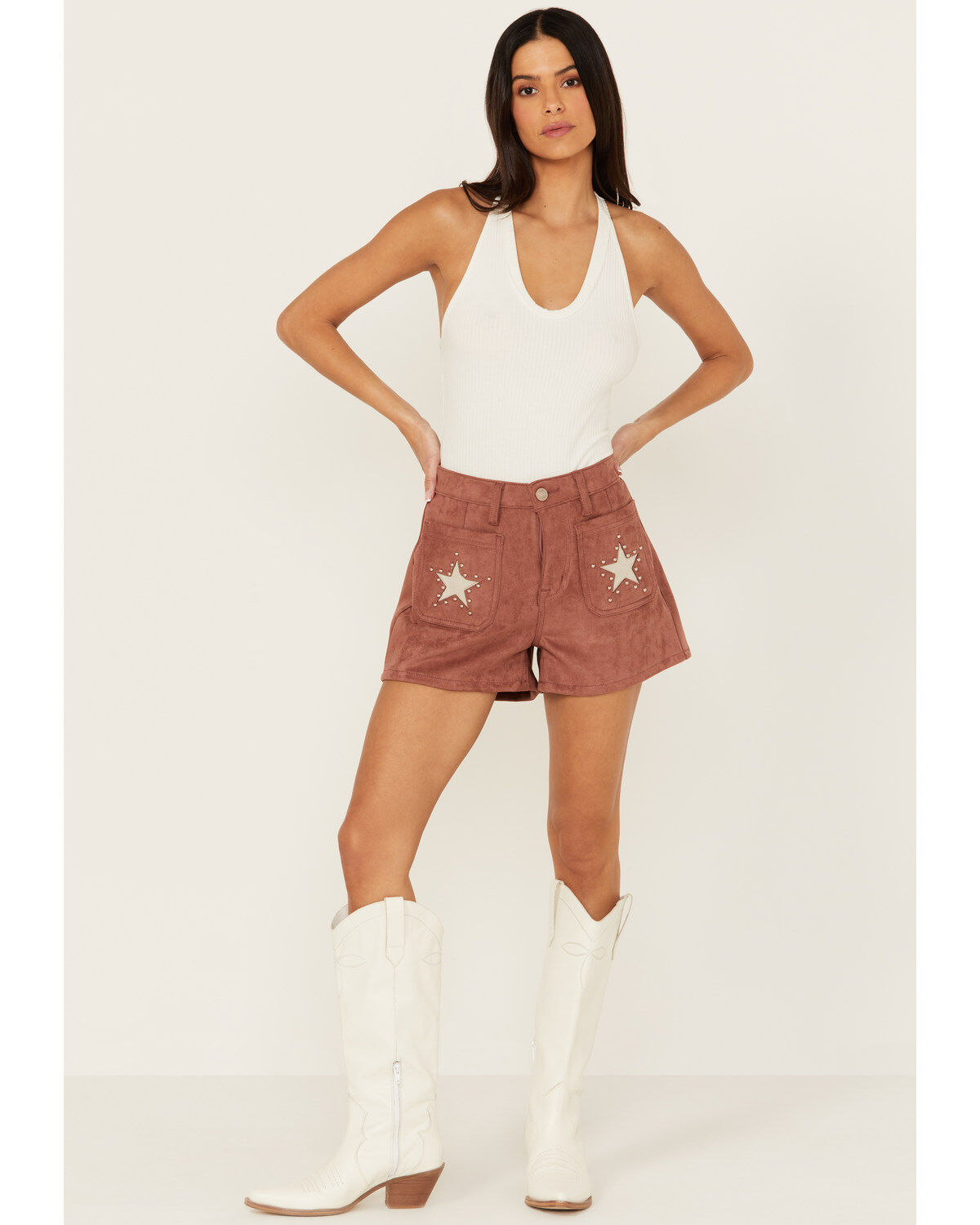 Rock & Roll Denim Women's High Rise Star Microsuede Shorts