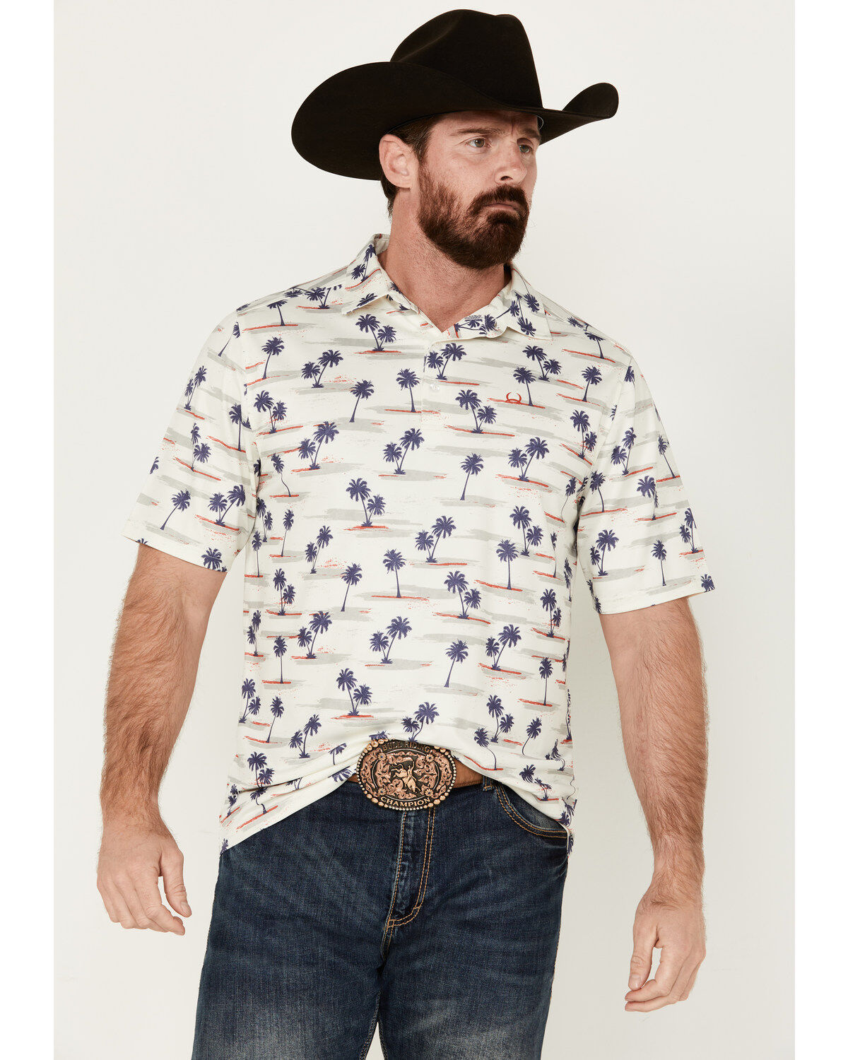Cinch Men's ARENAFLEX™ Palm Tree Print Short Sleeve Performance Polo