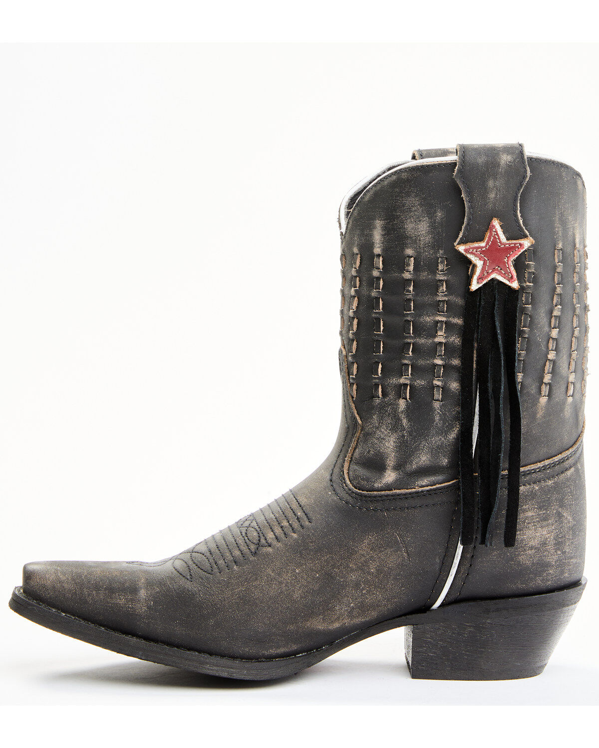 Laredo Women's Black Distressed Fringe Western Boots - Snip Toe