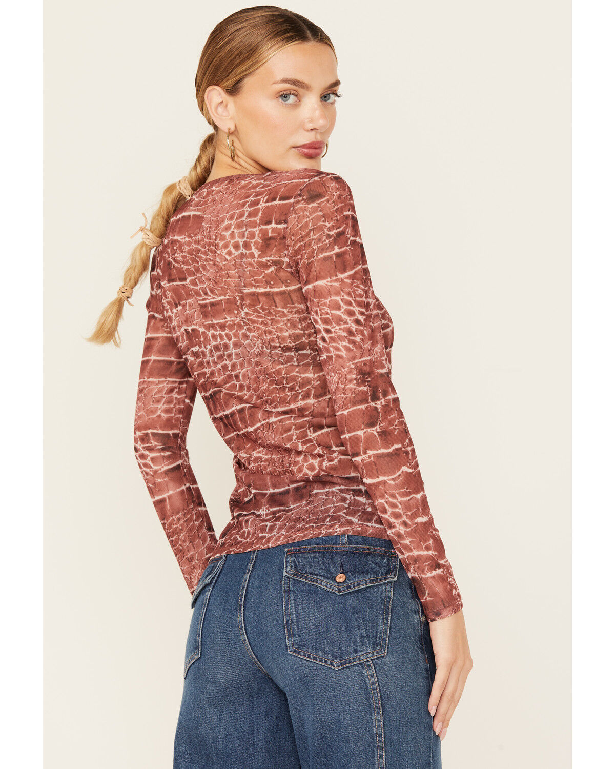 Vocal Women's Snake Print Long Sleeve Mesh Top