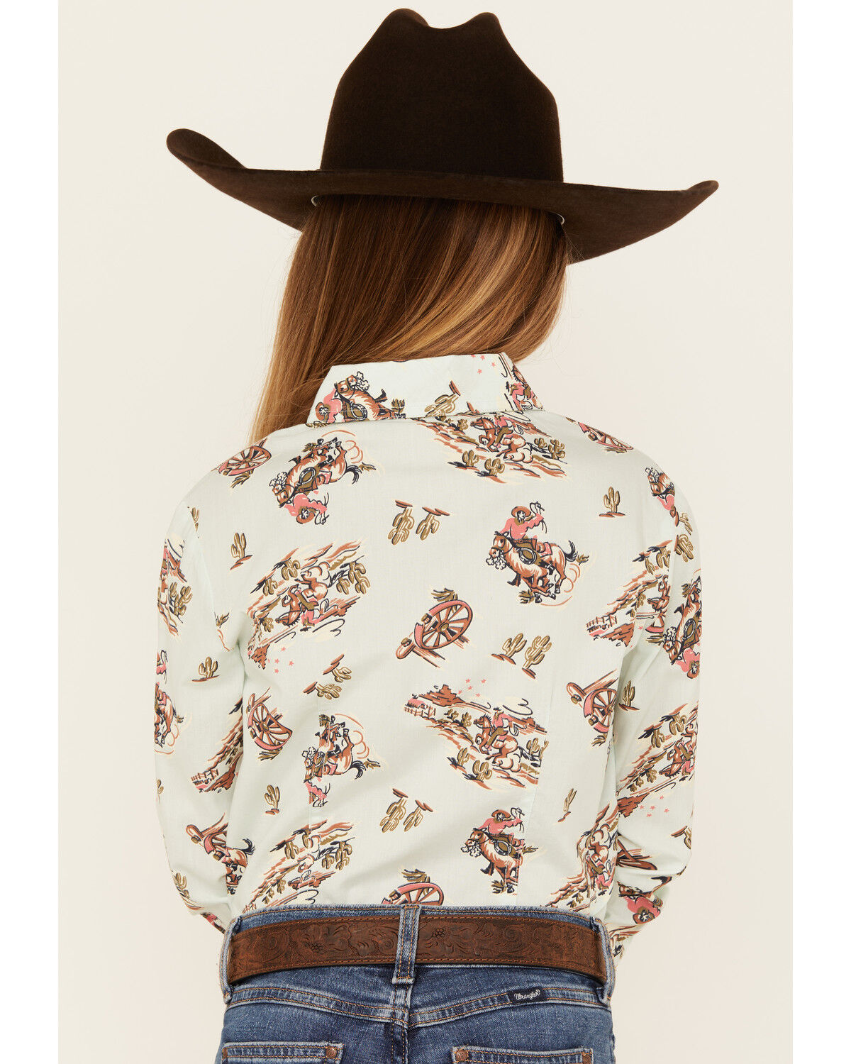 Cruel Girl Girls' Printed Long Sleeve Rhinestone Snap Western Shirt