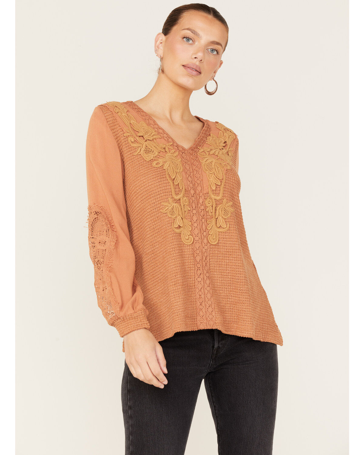 Miss Me Women's Floral Embroidered Knit Top