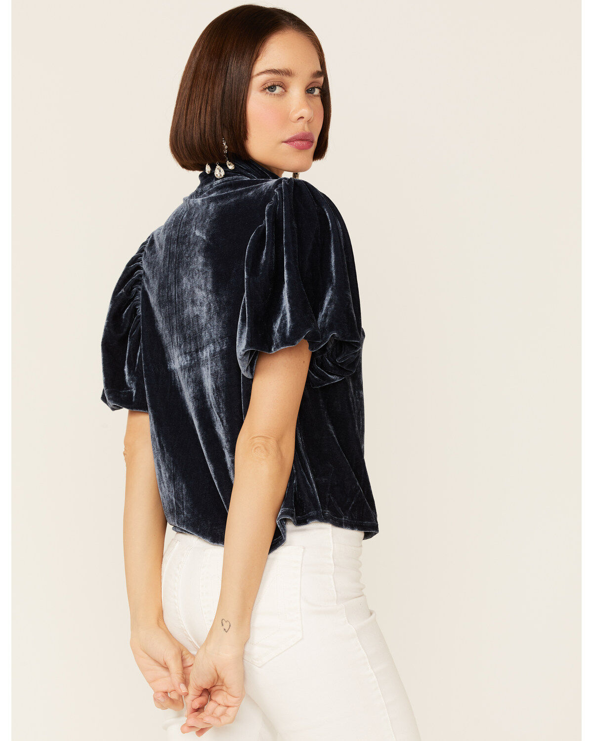 Free People Women's Velvet Knit Claudia Puff Short Sleeve Tee