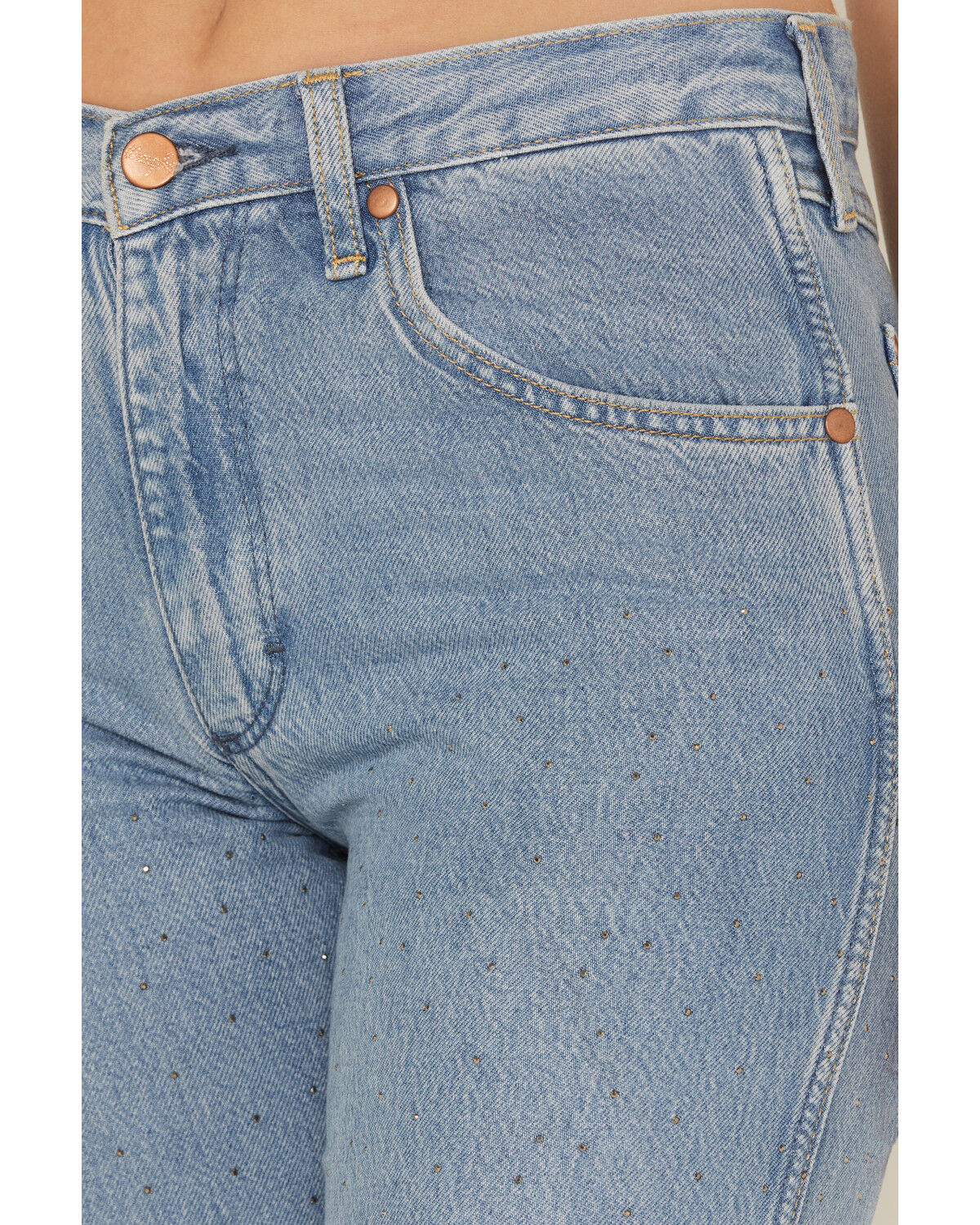 Wrangler Women's Light Wash Make It Shine Embellished Mid Rise Straight Denim Jeans