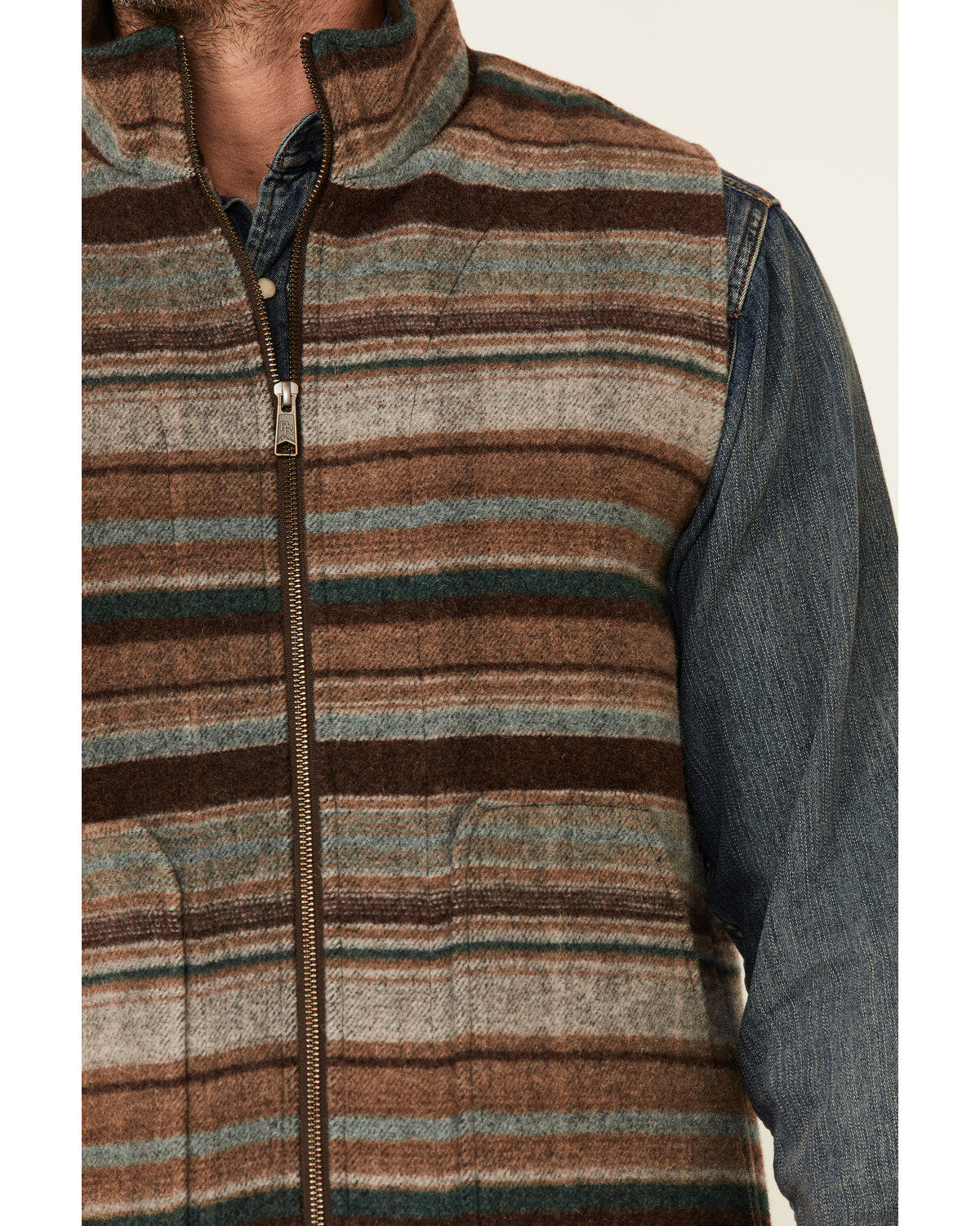 Powder River Outfitters Heather Brown Serape Stripe Zip-Front Wool Vest
